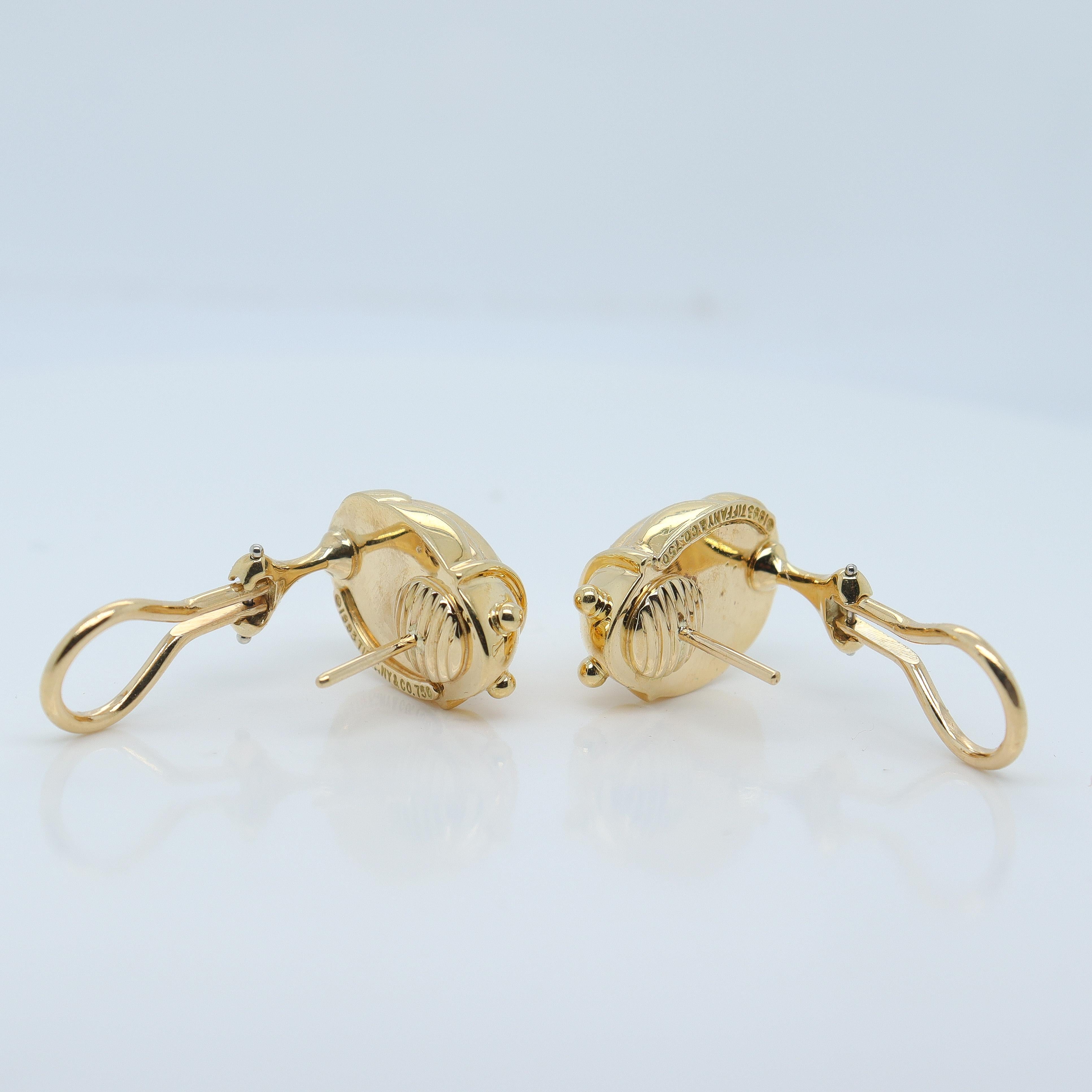 Antique 18k Gold Tiffany & Co. Scarab Beetle Omega Clip Earrings 1