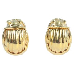 Antique 18k Gold Tiffany & Co. Scarab Beetle Omega Clip Earrings