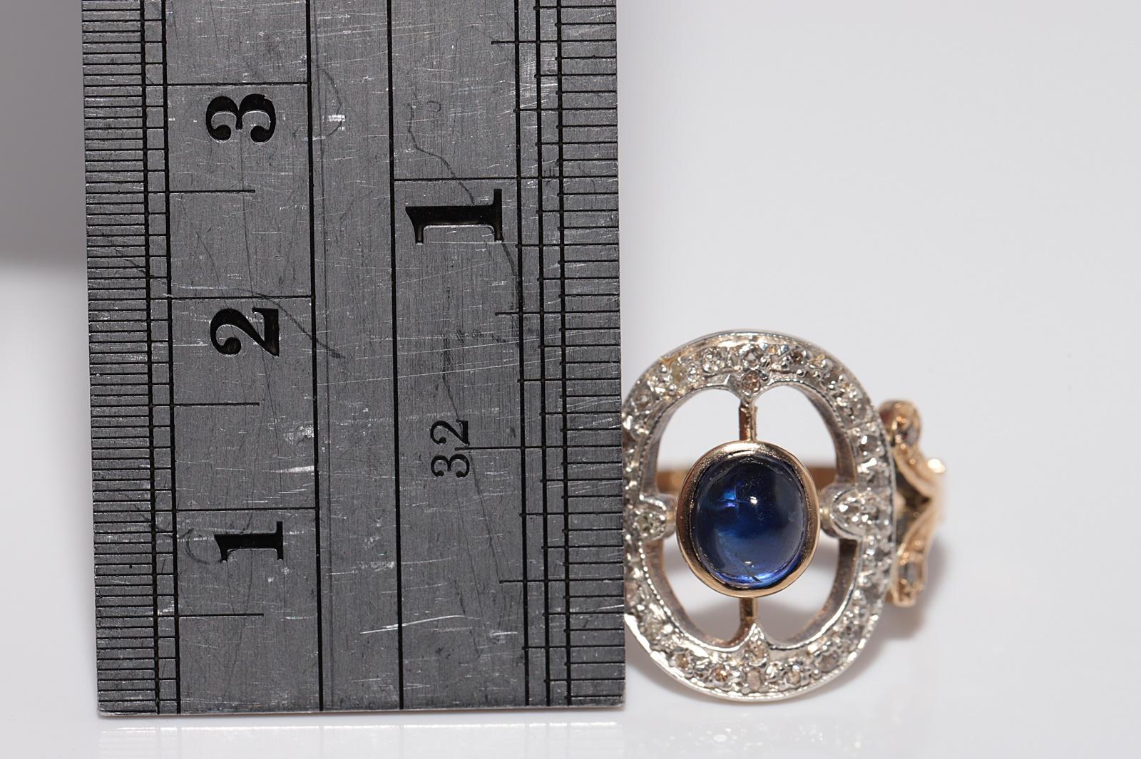 Bague ancienne en or 18k Top Sİlver, saphir naturel taillé en cabochon et diamant en vente 4