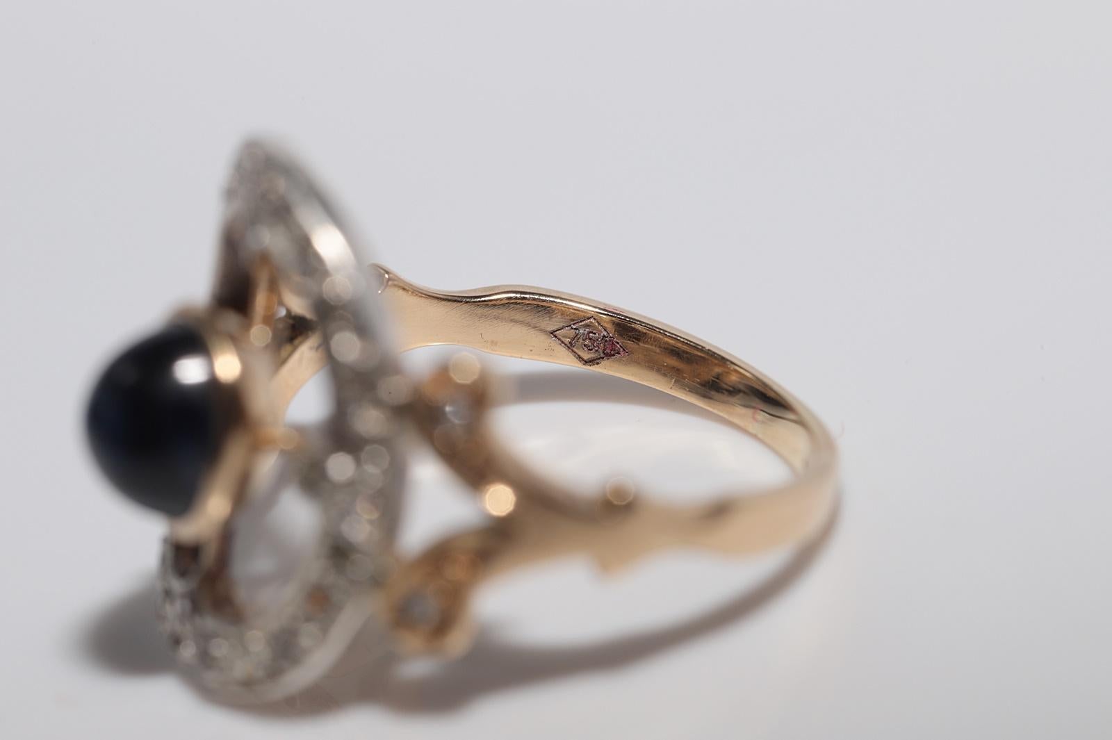 Bague ancienne en or 18k Top Sİlver, saphir naturel taillé en cabochon et diamant en vente 5