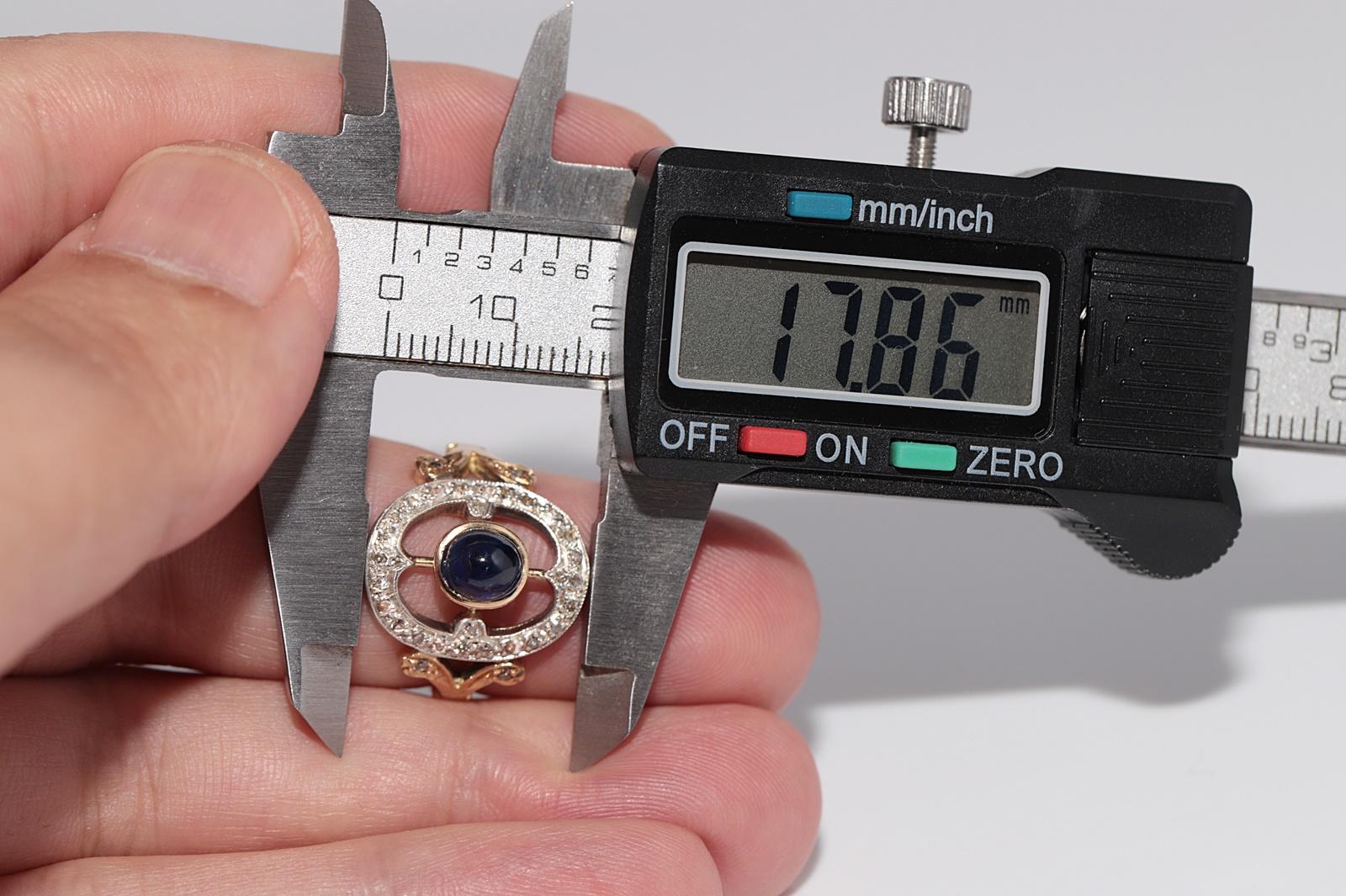 Bague ancienne en or 18k Top Sİlver, saphir naturel taillé en cabochon et diamant en vente 6