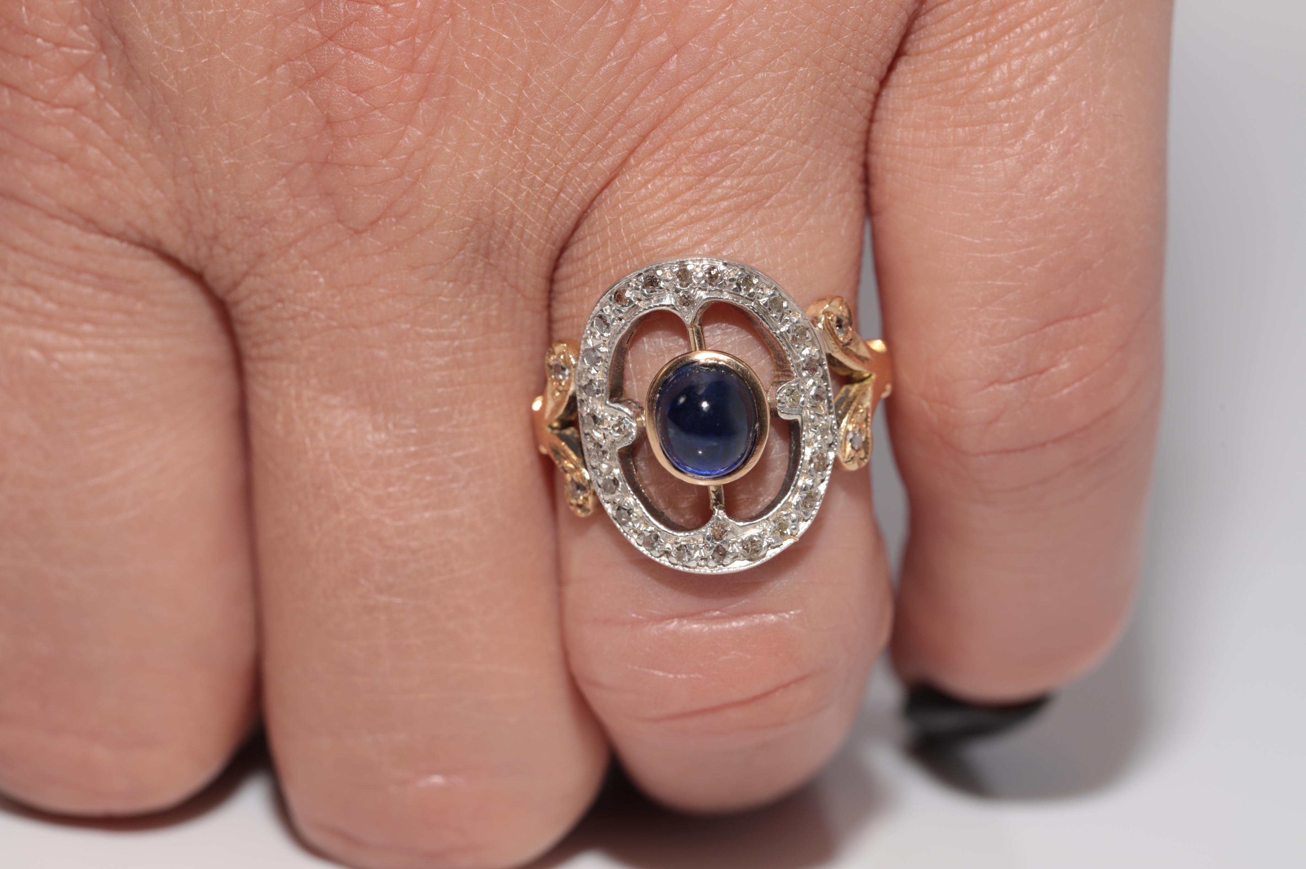 Bague ancienne en or 18k Top Sİlver, saphir naturel taillé en cabochon et diamant en vente 10