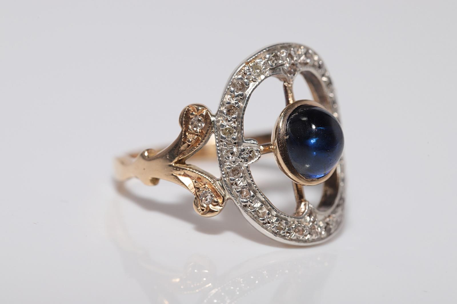 Bague ancienne en or 18k Top Sİlver, saphir naturel taillé en cabochon et diamant Bon état - En vente à Fatih/İstanbul, 34