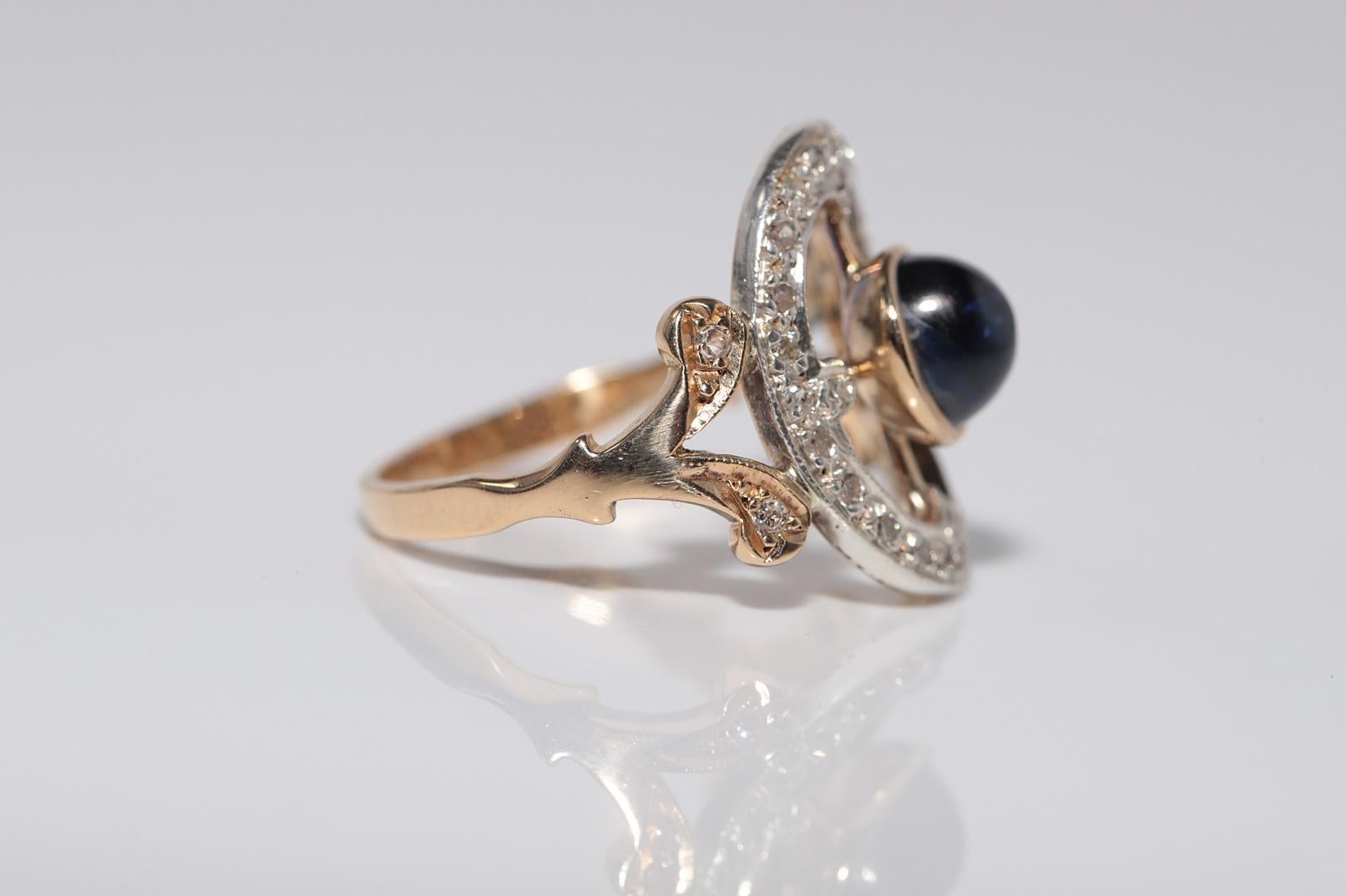 Bague ancienne en or 18k Top Sİlver, saphir naturel taillé en cabochon et diamant Pour femmes en vente