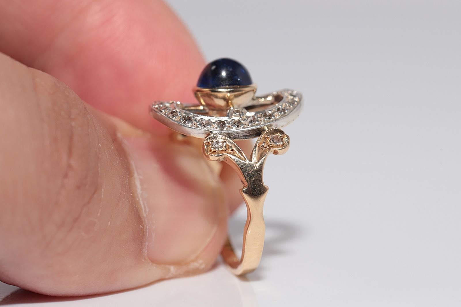 Bague ancienne en or 18k Top Sİlver, saphir naturel taillé en cabochon et diamant en vente 1