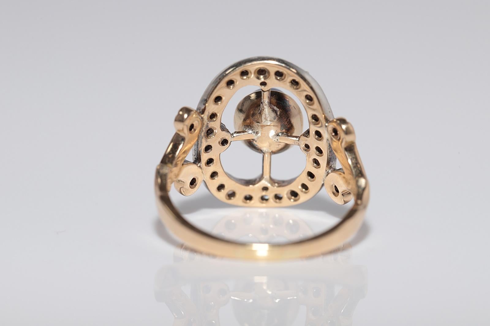 Anello antico in oro 18k Top Sİlver con zaffiro naturale tagliato a cabochon e diamanti in vendita 2