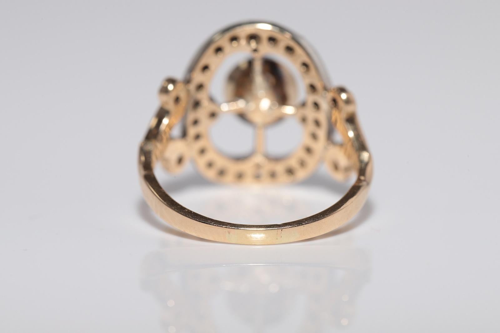 Anello antico in oro 18k Top Sİlver con zaffiro naturale tagliato a cabochon e diamanti in vendita 3