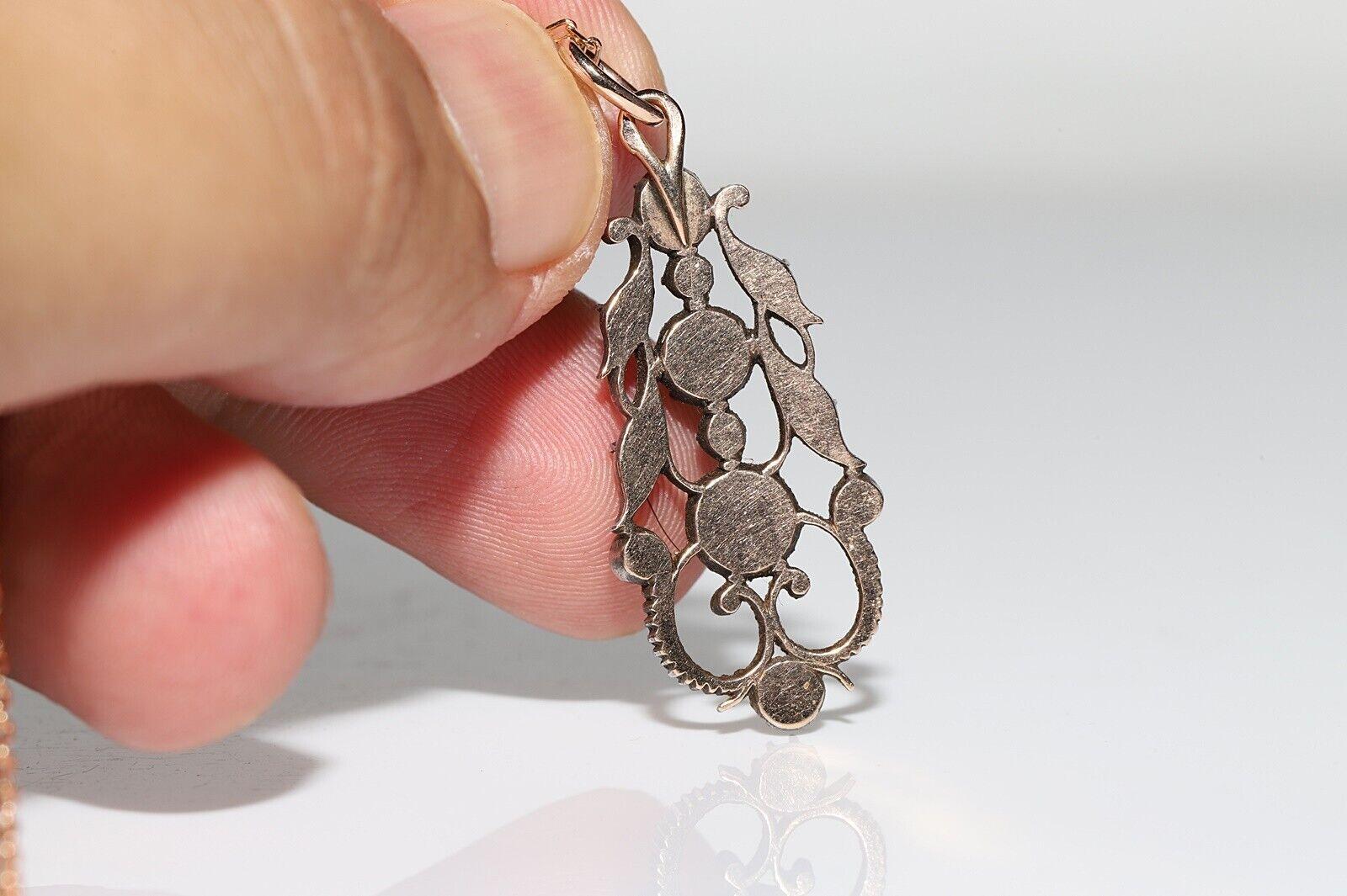 Collana con ciondolo antico in oro 18k e argento con diamanti naturali decorati in vendita 5