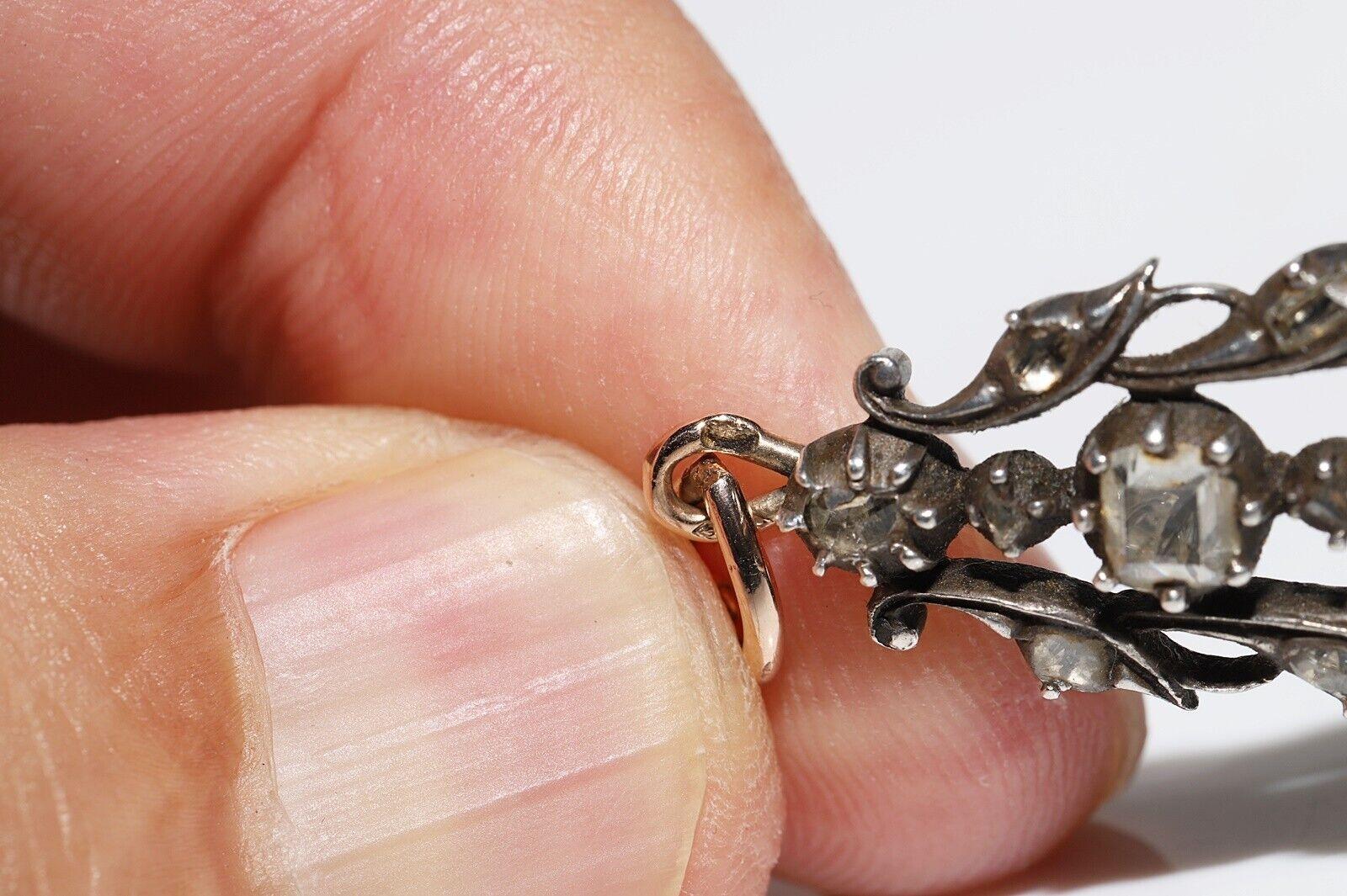 Collana con ciondolo antico in oro 18k e argento con diamanti naturali decorati in vendita 6