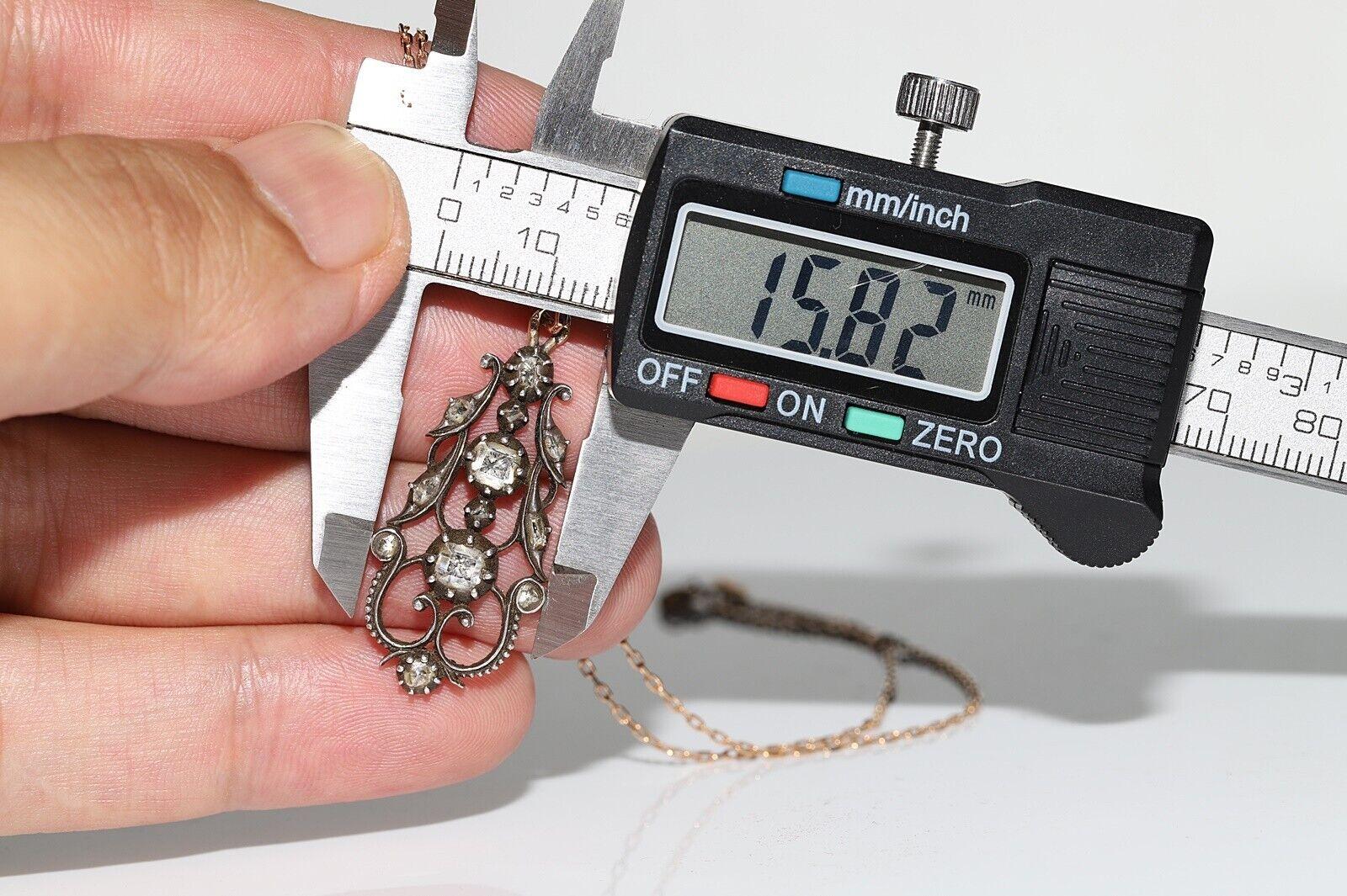 Collana con ciondolo antico in oro 18k e argento con diamanti naturali decorati in vendita 4