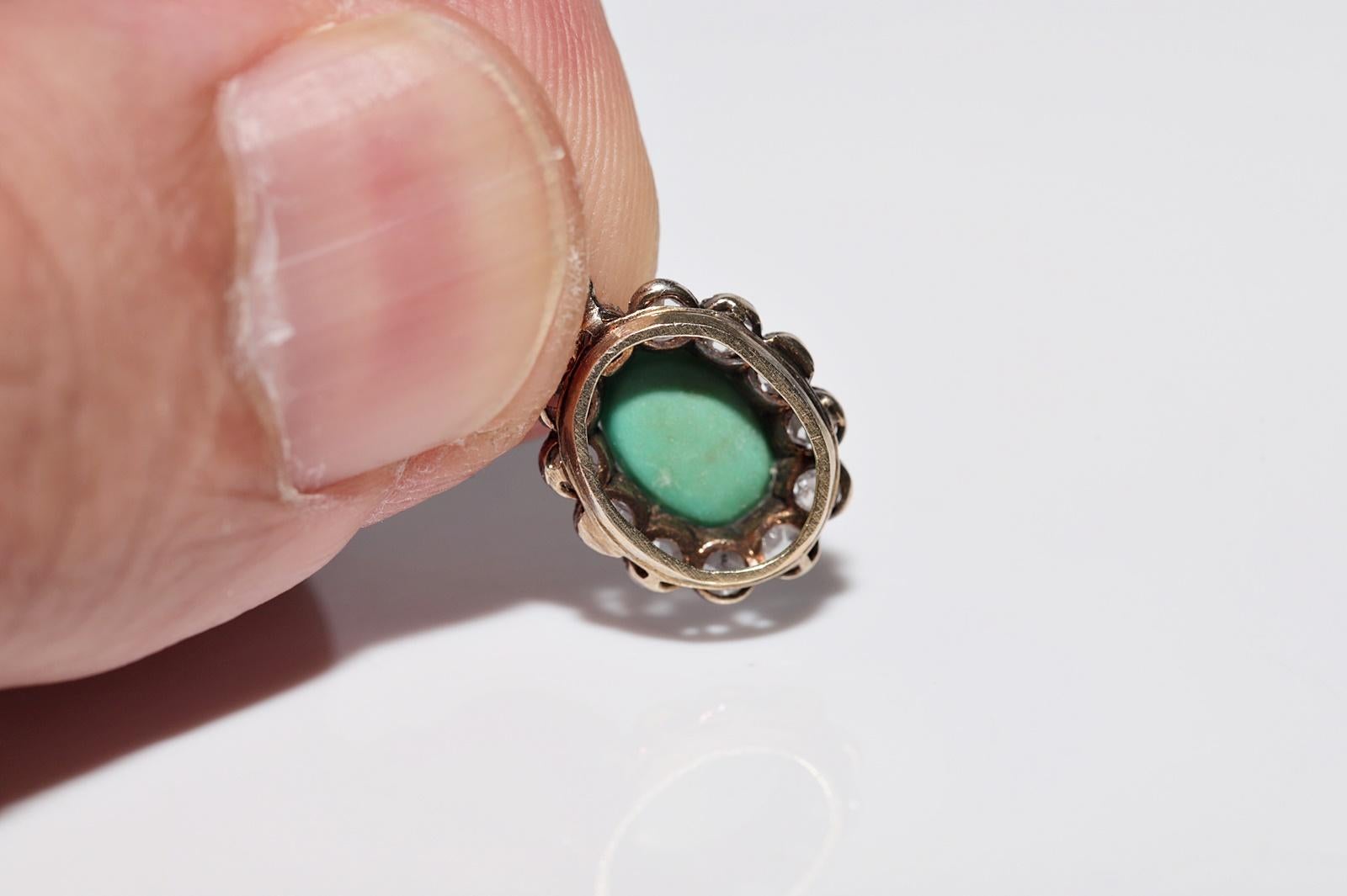 Antique 18k Gold Top Silver Natural Rose Cut Diamond And Turquoise Necklace For Sale 6
