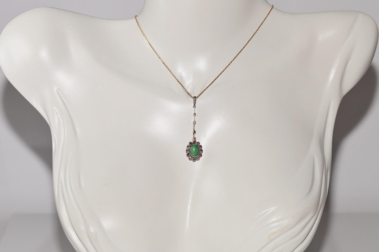 Antique 18k Gold Top Silver Natural Rose Cut Diamond And Turquoise Necklace For Sale 13