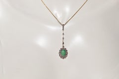 Antique 18k Gold Top Silver Natural Rose Cut Diamond And Turquoise Necklace