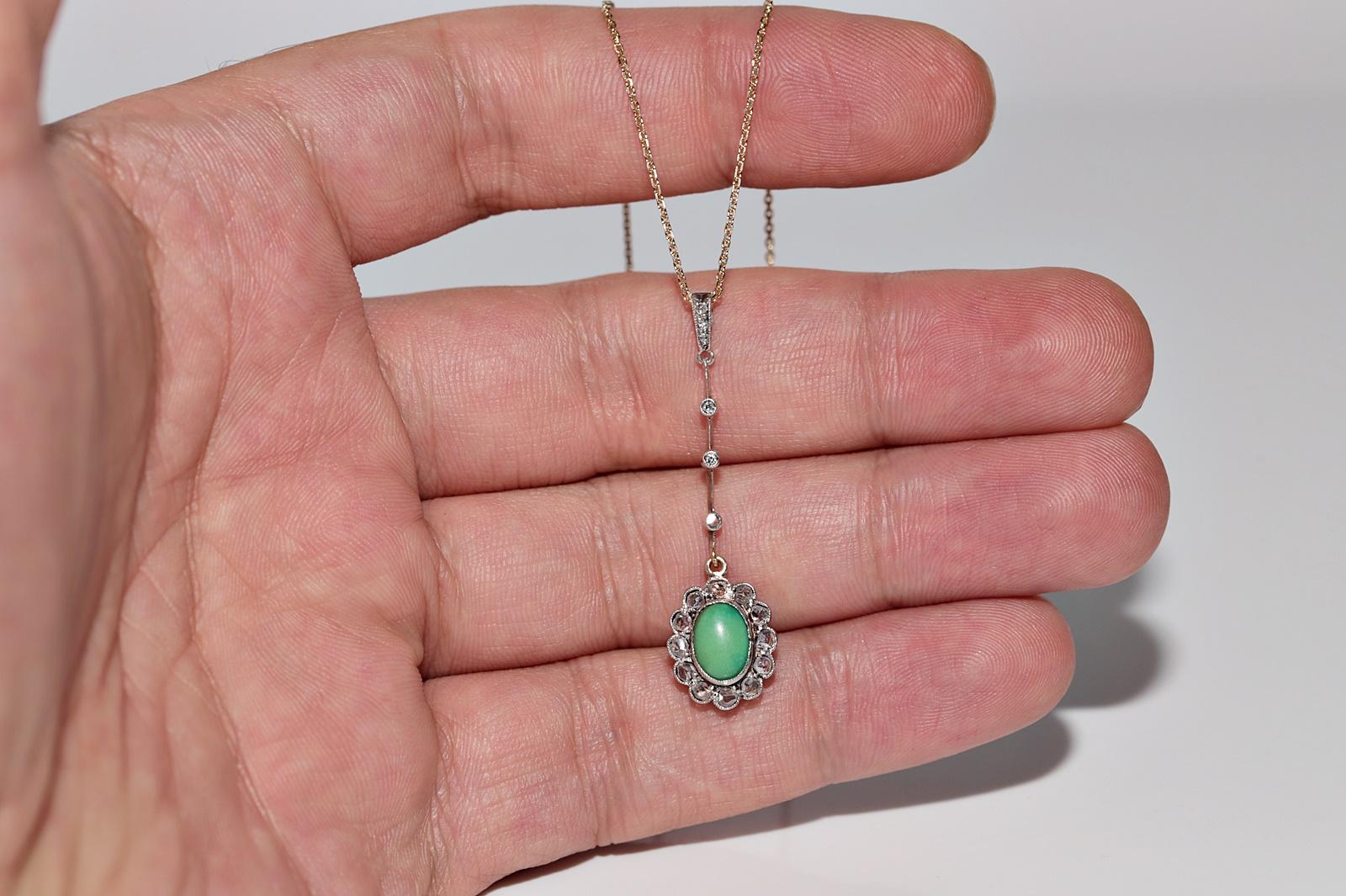 Victorien Collier ancien en or 18 carats avec diamants naturels taille rose et turquoise en vente