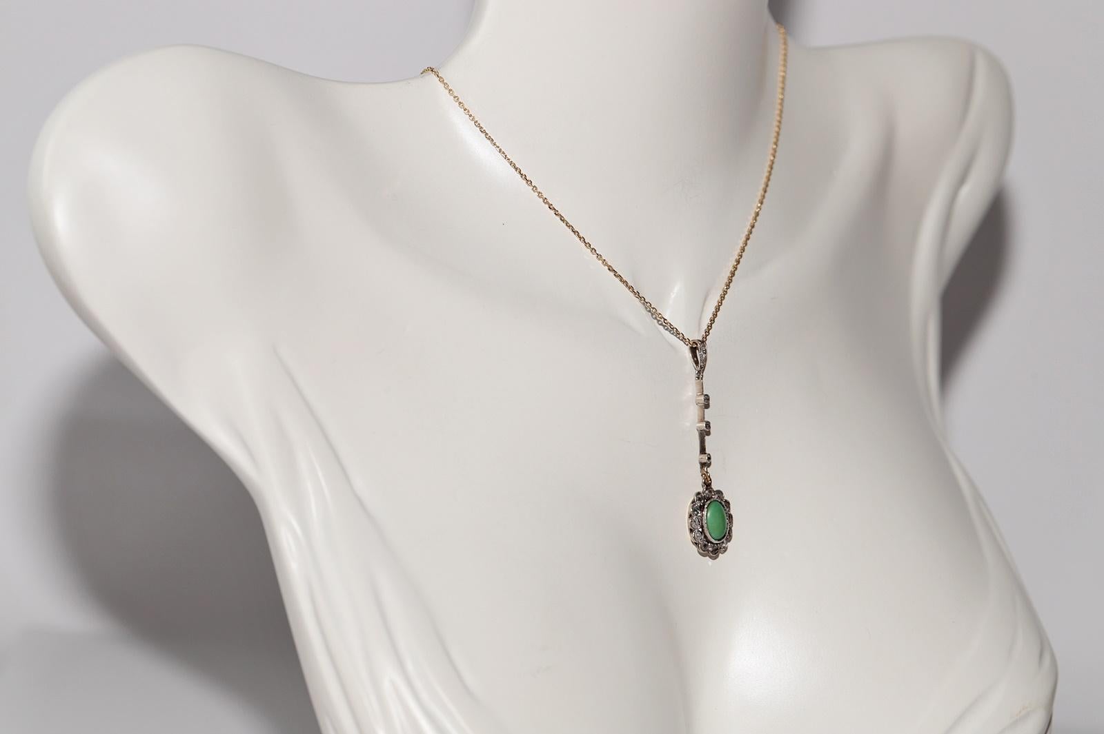 Antique 18k Gold Top Silver Natural Rose Cut Diamond And Turquoise Necklace In Good Condition For Sale In Fatih/İstanbul, 34