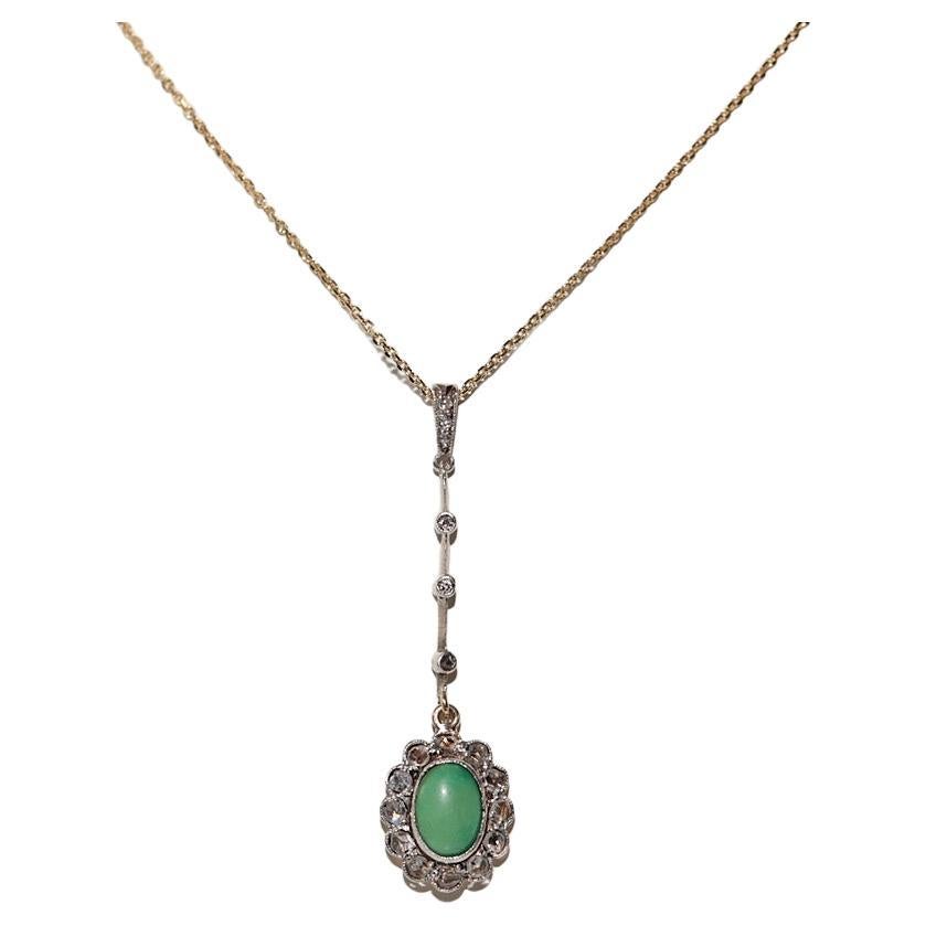 Antique 18k Gold Top Silver Natural Rose Cut Diamond And Turquoise Necklace