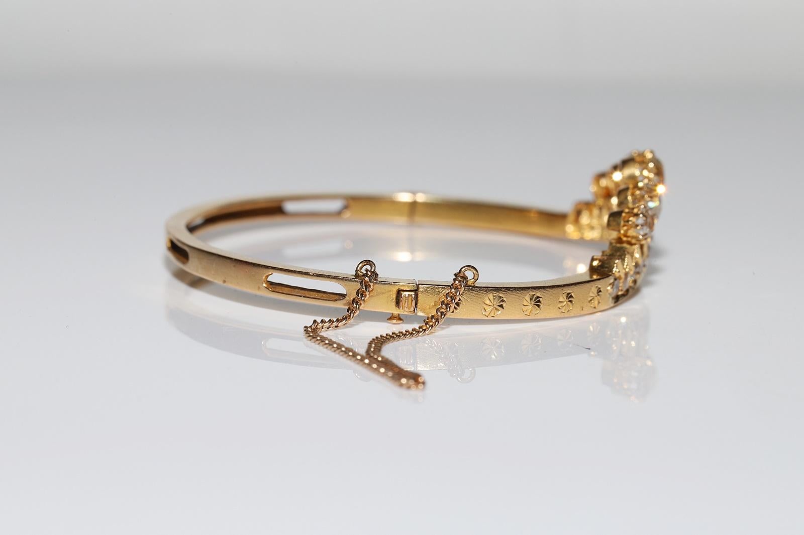 Women's Antique 18k Gold Victorian Circa 1900s Natural Old Mine Cut Diamond Bracelet For Sale