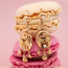 Pendientes victorianos antiguos de oro de 18 quilates, reliquias holandesas de la década de 1880, colgantes florales con perlas