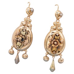 Antike viktorianische Ohrringe aus 18-karätigem Gold, niederländische Erbstücke aus den 1880er Jahren, hängende Ohrringe mit Blumenmotiv und Perlen