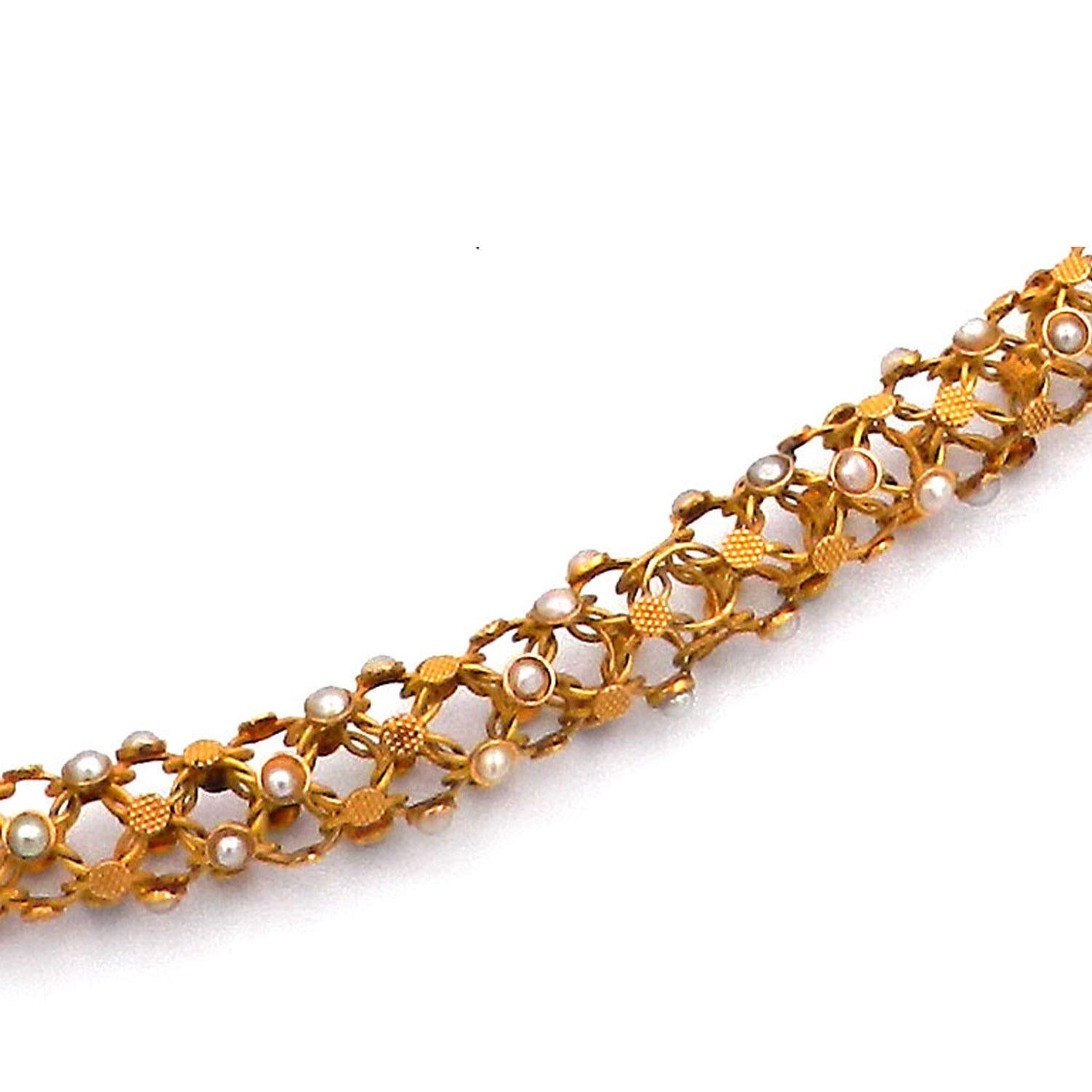Antique 18K Gold Woven Oriental Pearl Tube Necklace Paris circa 1870 In Good Condition In Goettingen, DE