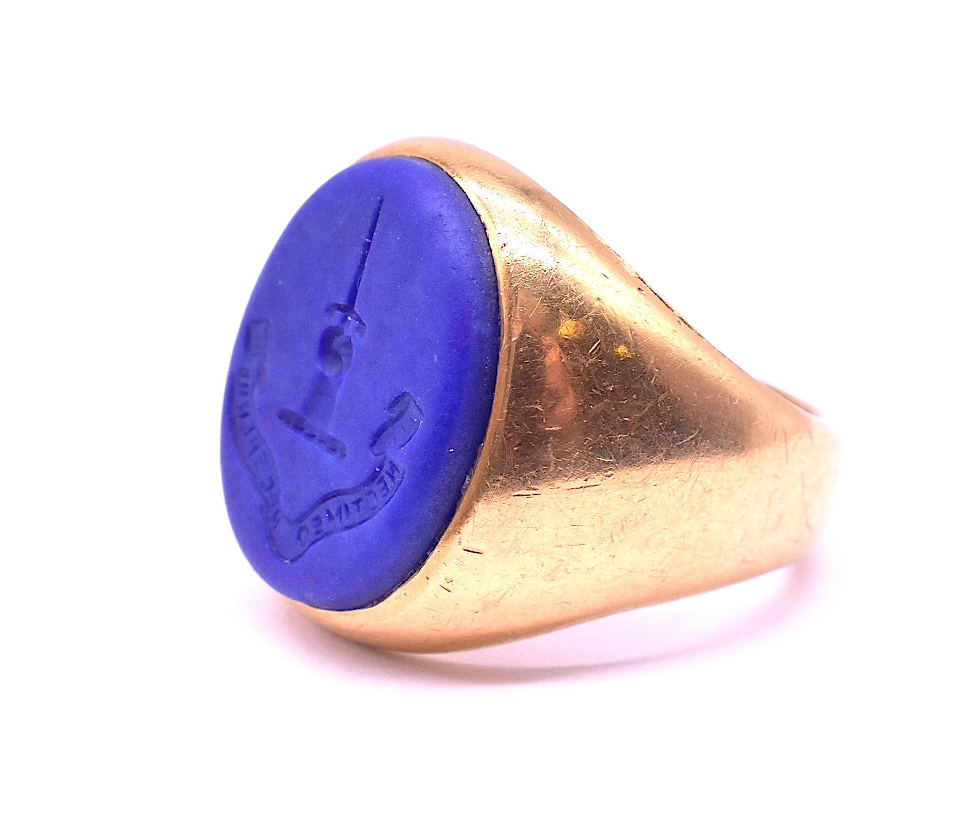 Cabochon Antique 18K Lapis Lazuli Signet Ring 
