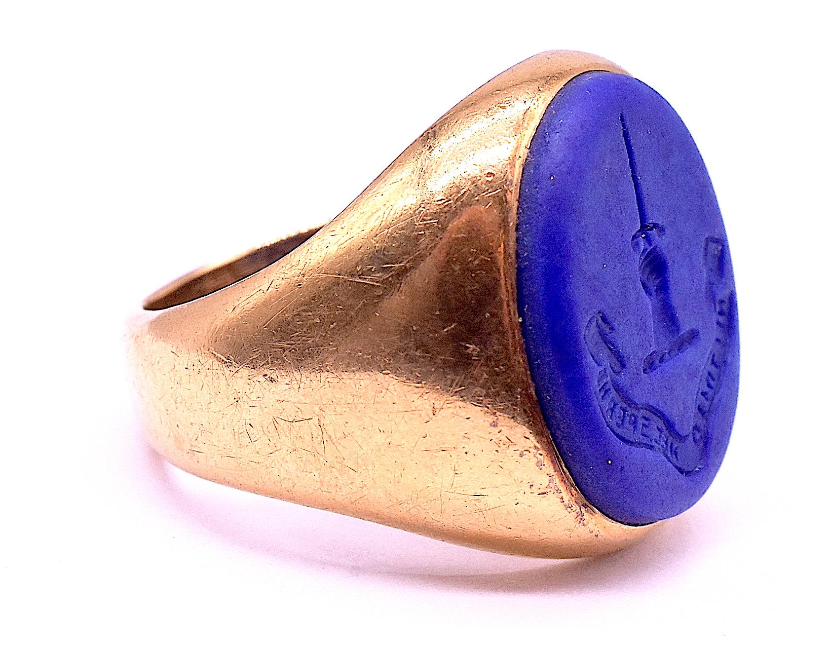 Antique 18K Lapis Lazuli Signet Ring 