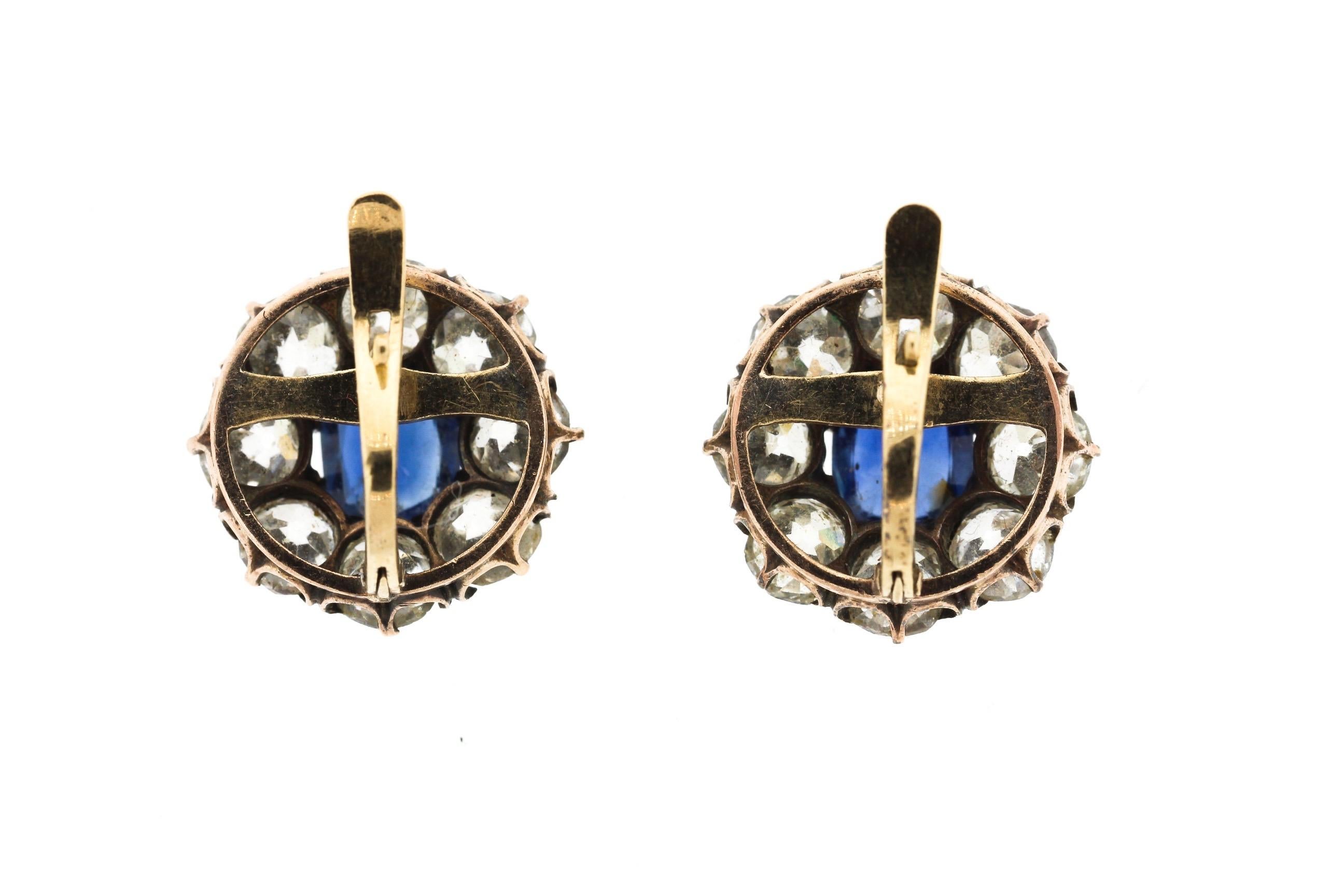 Antique Victorian 18 Karat Old Mine Diamond Sapphire Cluster Earrings In Good Condition In New York, NY