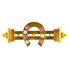 Antique 18K Pin with Rubies and Diamonds, c. 1880