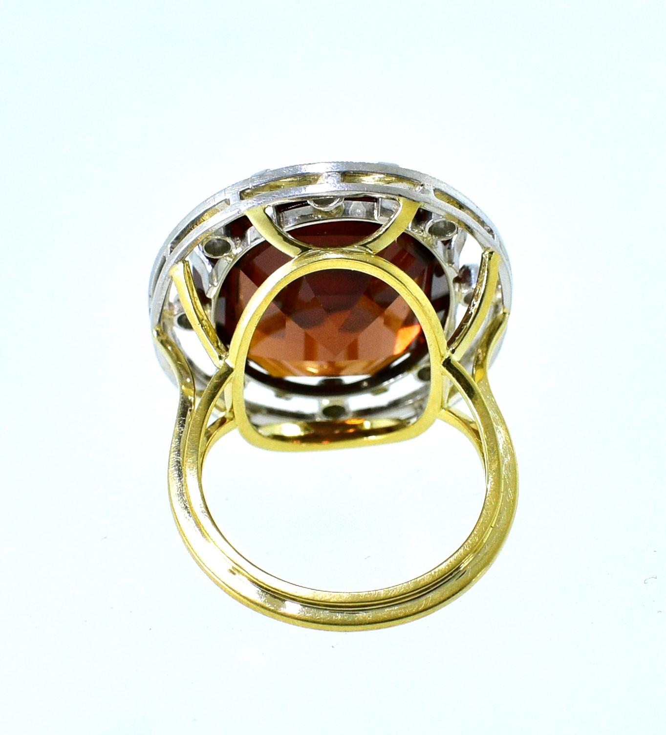 Women's or Men's Antique 18 Karat, Platinum, Diamond and Orange Garnet Ring, circa 1900