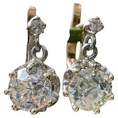 Antique 18k & Platinum GIA Old European Cut Diamond Earrings (2.56tcw)