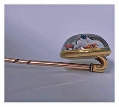 Antique Reverse Essex Crystal Intaglio Spaniel Gold Stick Pin