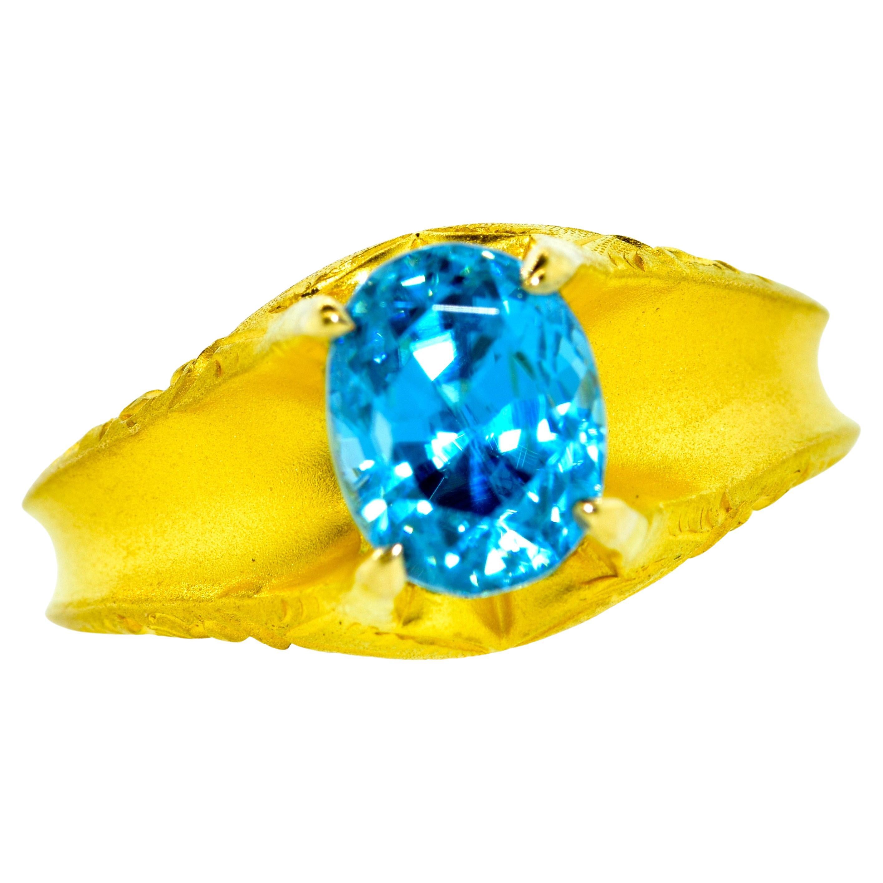Antique 18K Ring  Centering a Natural Very Fine Blue Zircon, American, c. 1890 For Sale 1