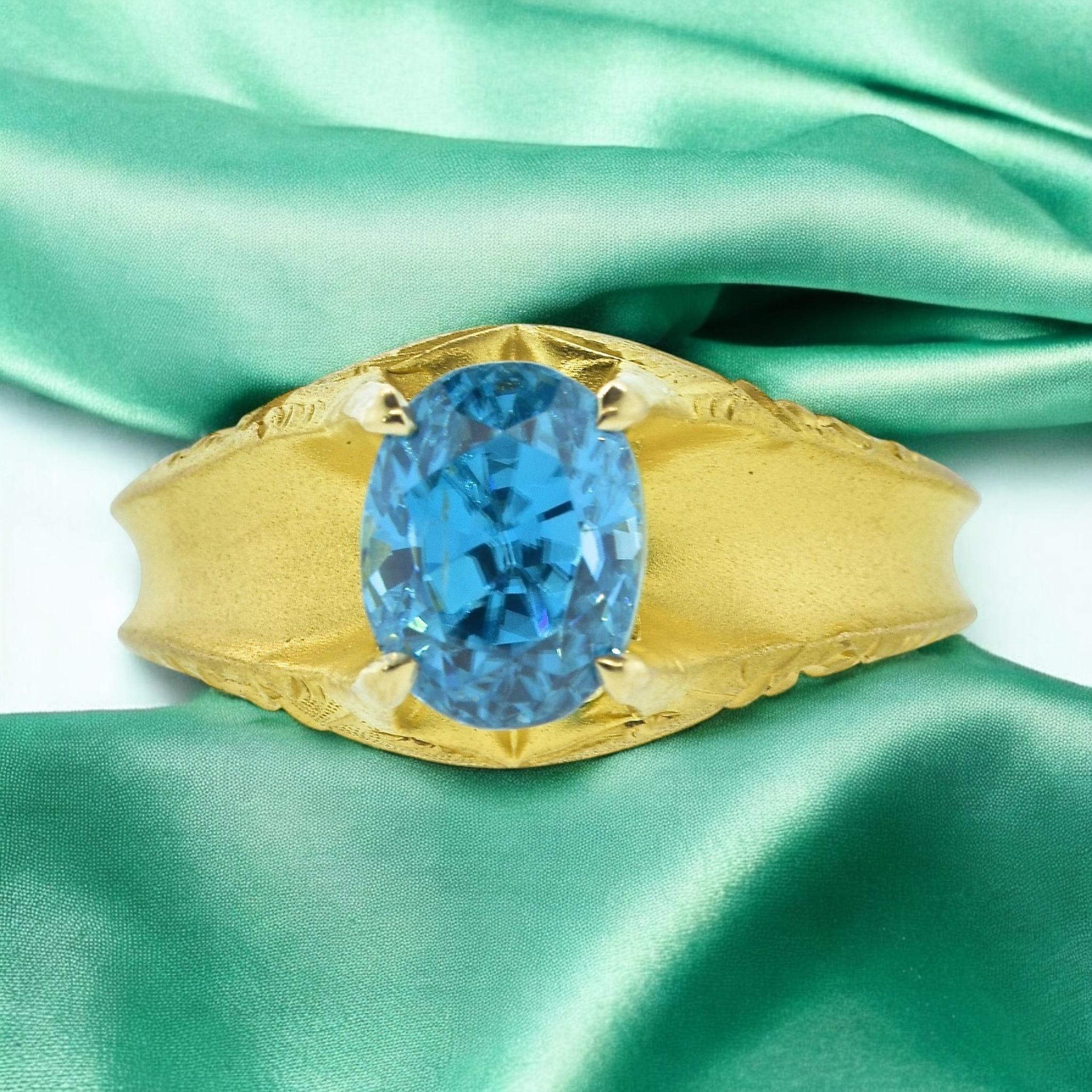Oval Cut Antique 18K Ring possessing a Natural Very Fine Blue Zircon, circa 1890 For Sale