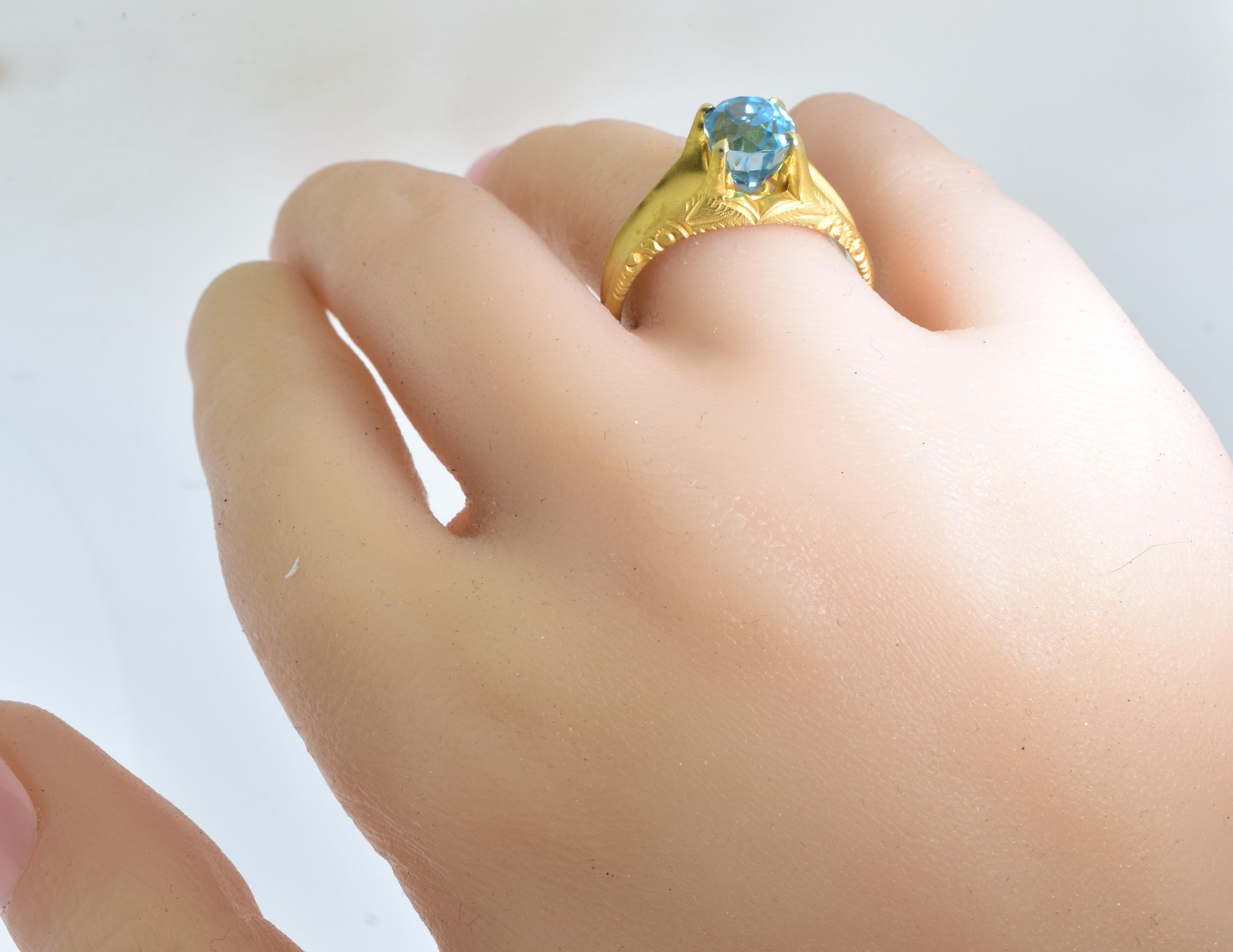 Antique 18K Ring possessing a Natural Very Fine Blue Zircon, circa 1890 For Sale 1