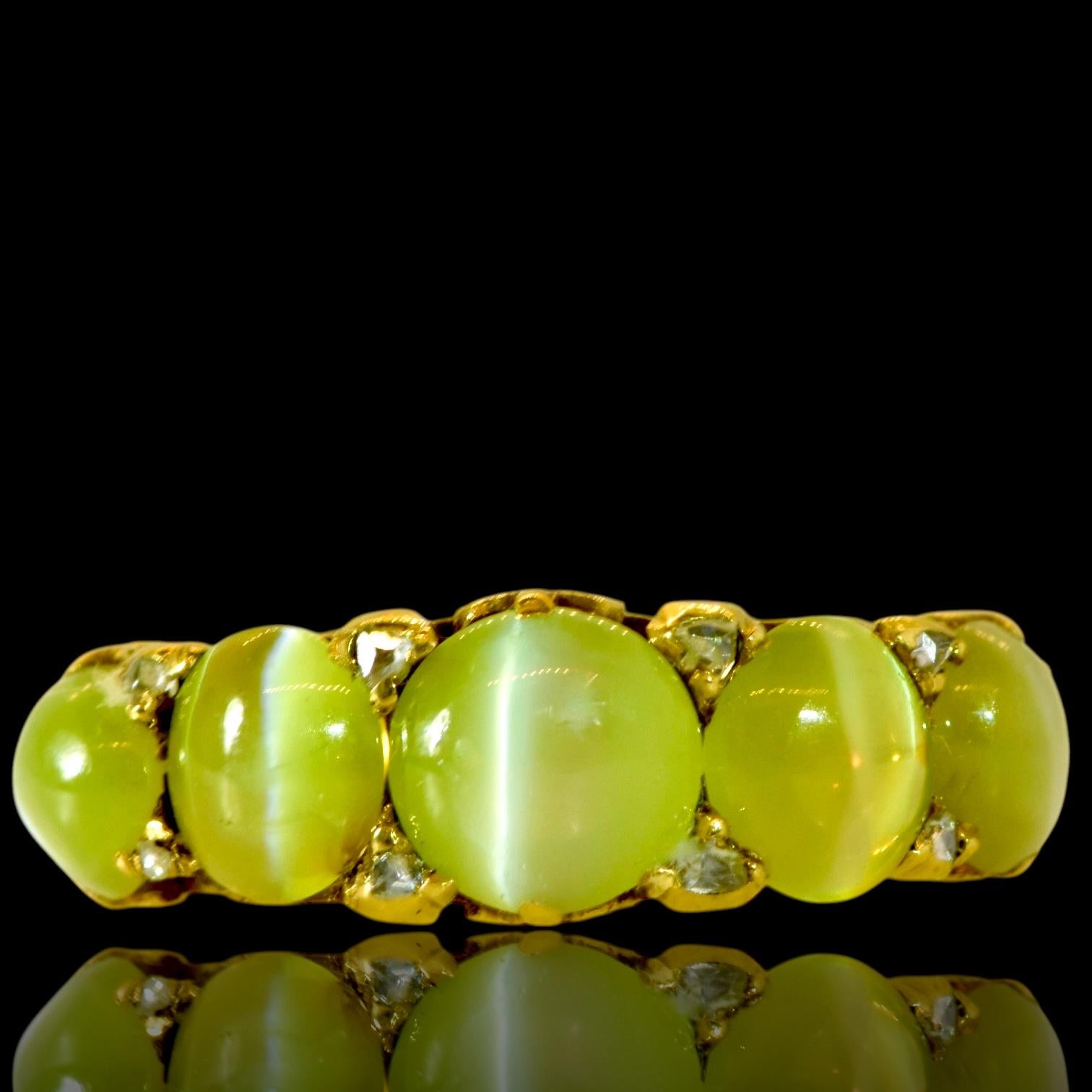 Victorian Antique 18K Ring with Fine and Rare Natural Cat's Eye Chrysoberyls circa 1880
