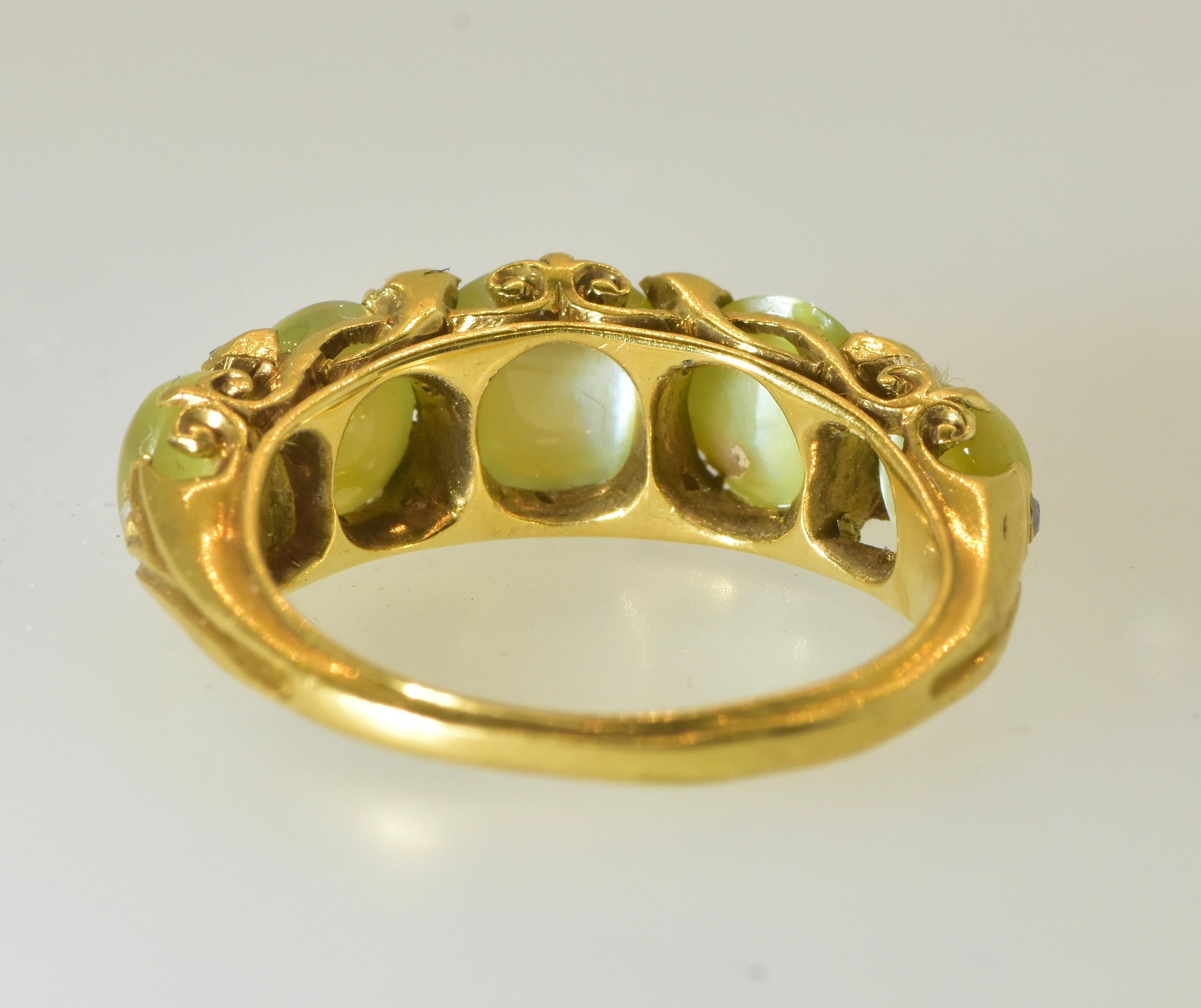 Antique 18K Ring with Fine and Rare Natural Cat's Eye Chrysoberyls circa 1880  For Sale 1