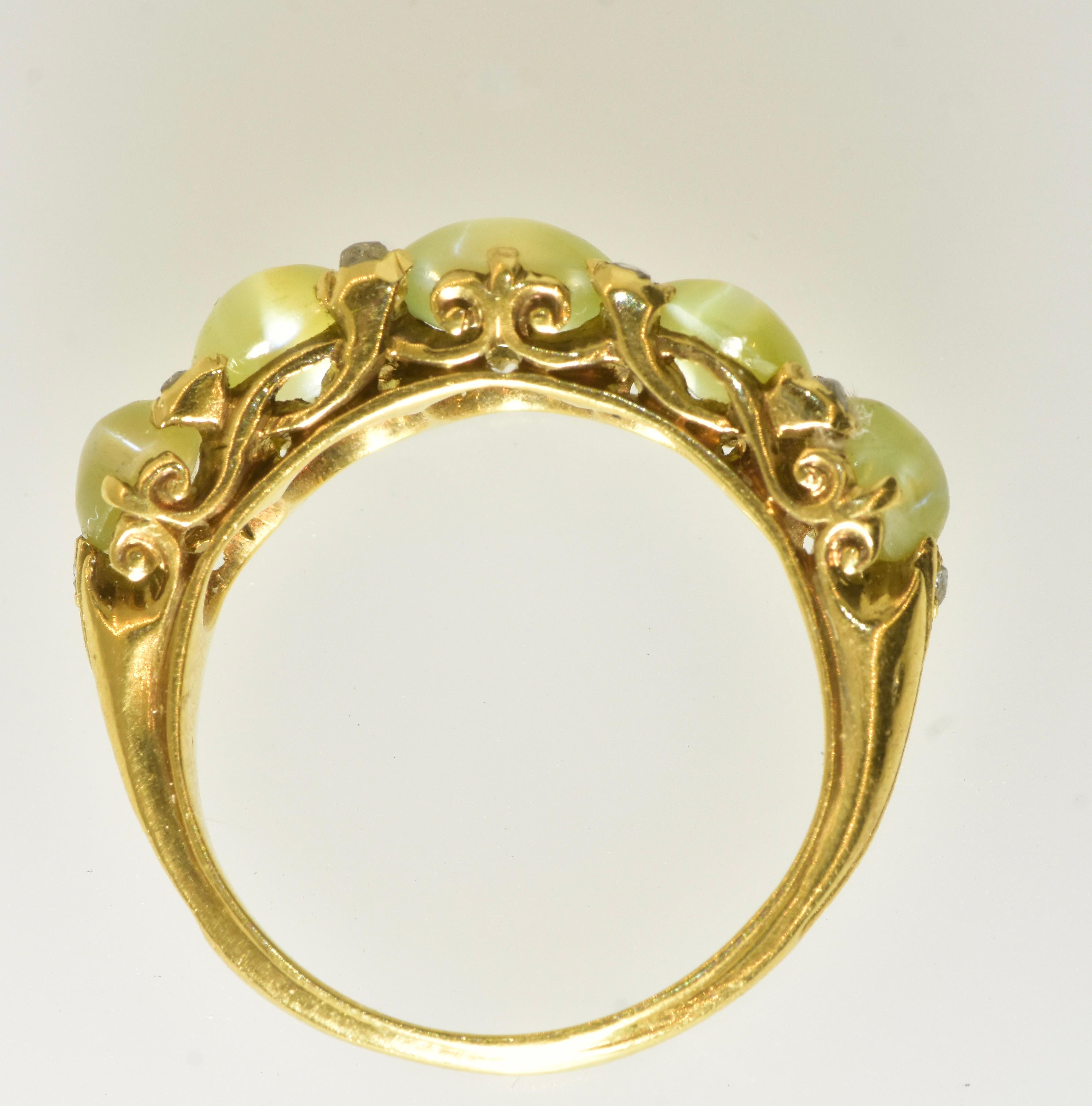 Antique 18K Ring with Fine and Rare Natural Cat's Eye Chrysoberyls circa 1880  For Sale 2