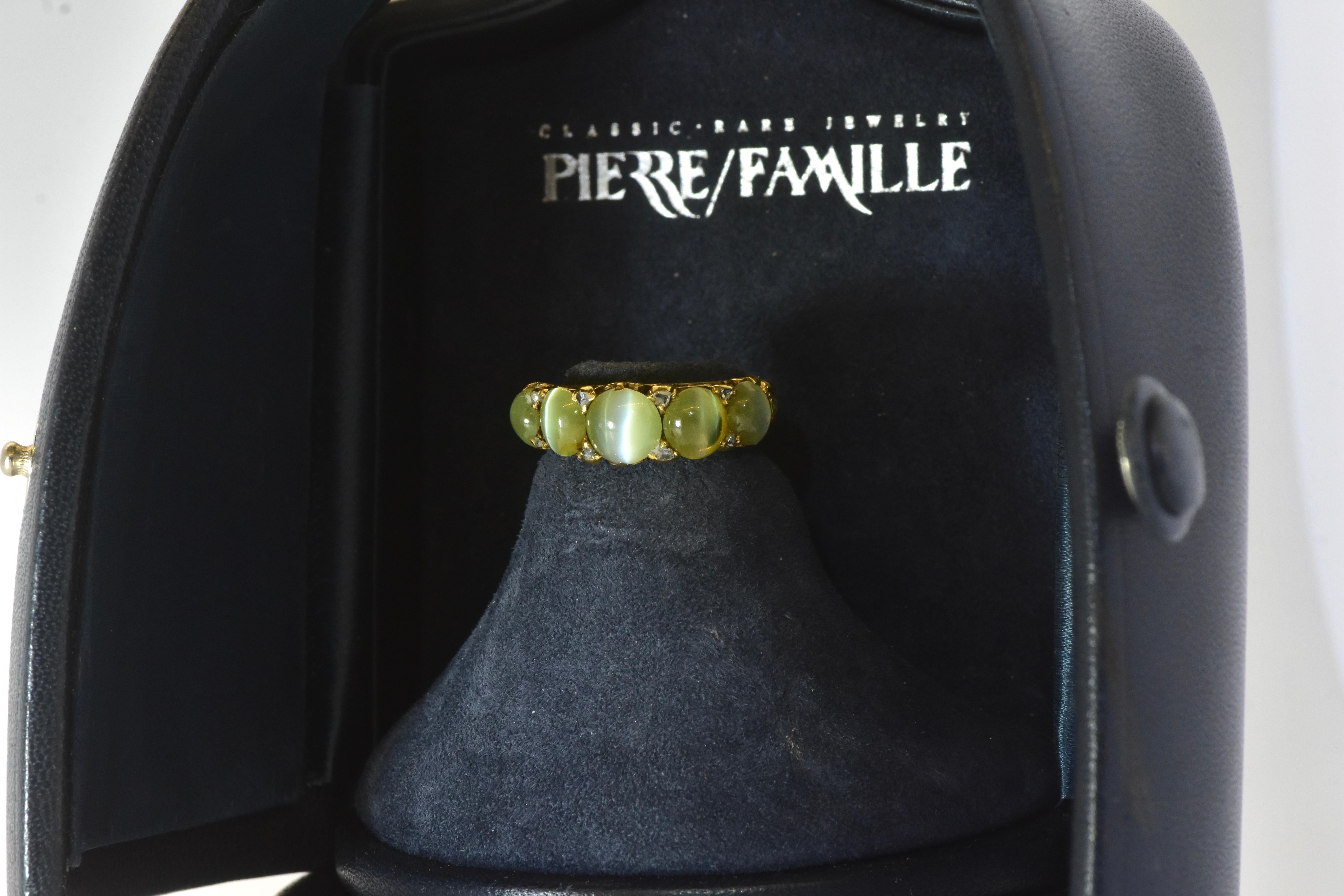 Antique 18K Ring with Fine and Rare Natural Cat's Eye Chrysoberyls circa 1880  For Sale 3