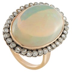 Antique 18K Rose Gold 0.70ct Diamond and Opal Cocktail Ring