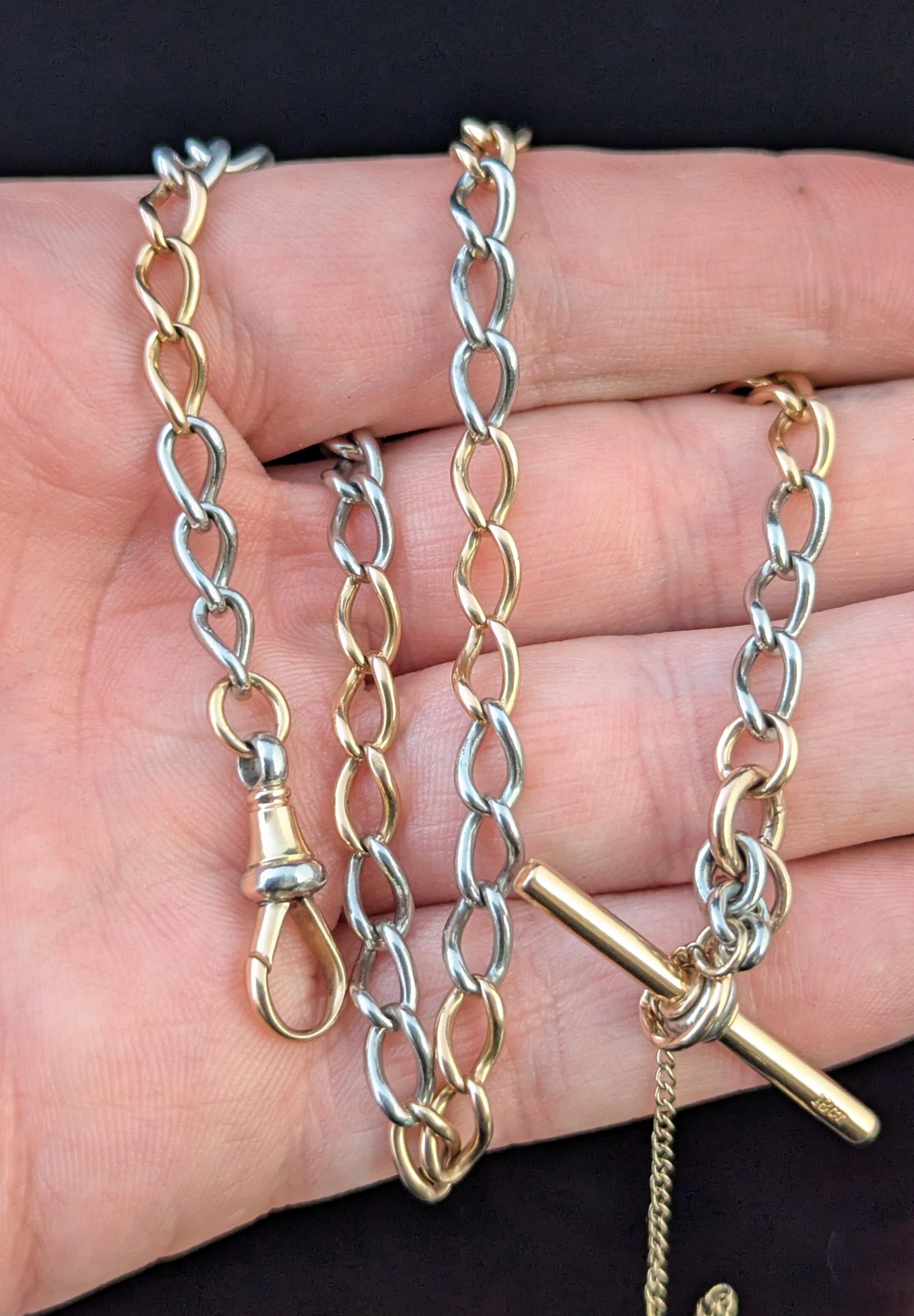 Antique 18k Rose gold and Platinum Albert chain, watch chain necklace For Sale 6