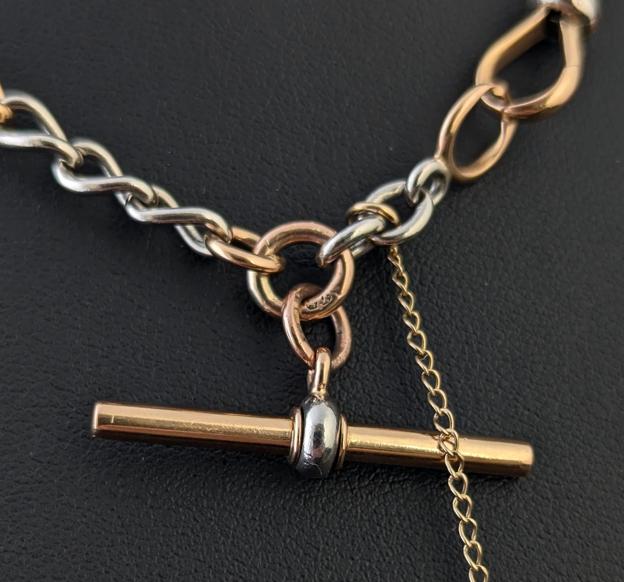 Antique 18k Rose gold and Platinum Albert chain, watch chain necklace For Sale 7
