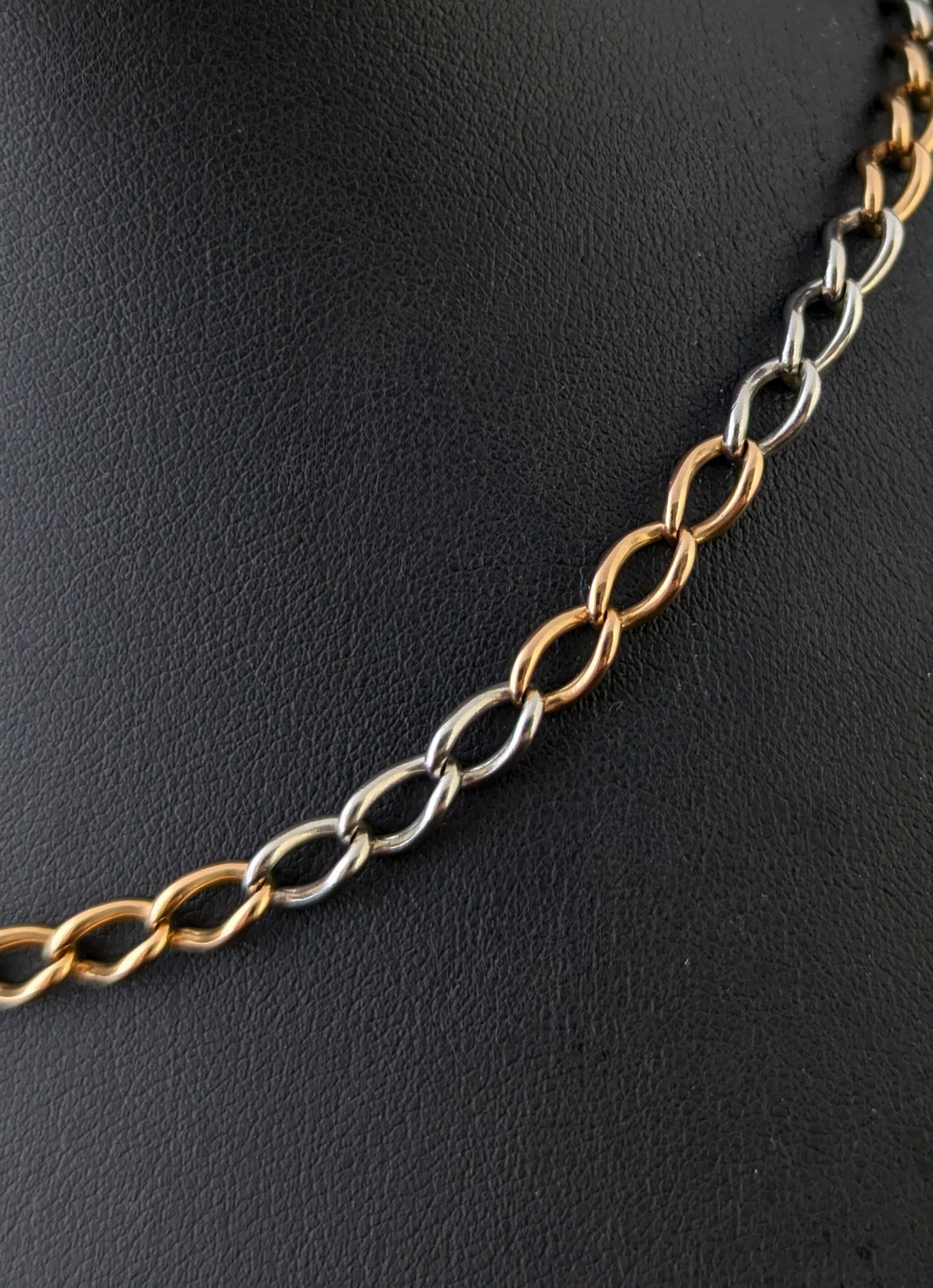Antique 18k Rose gold and Platinum Albert chain, watch chain necklace For Sale 8
