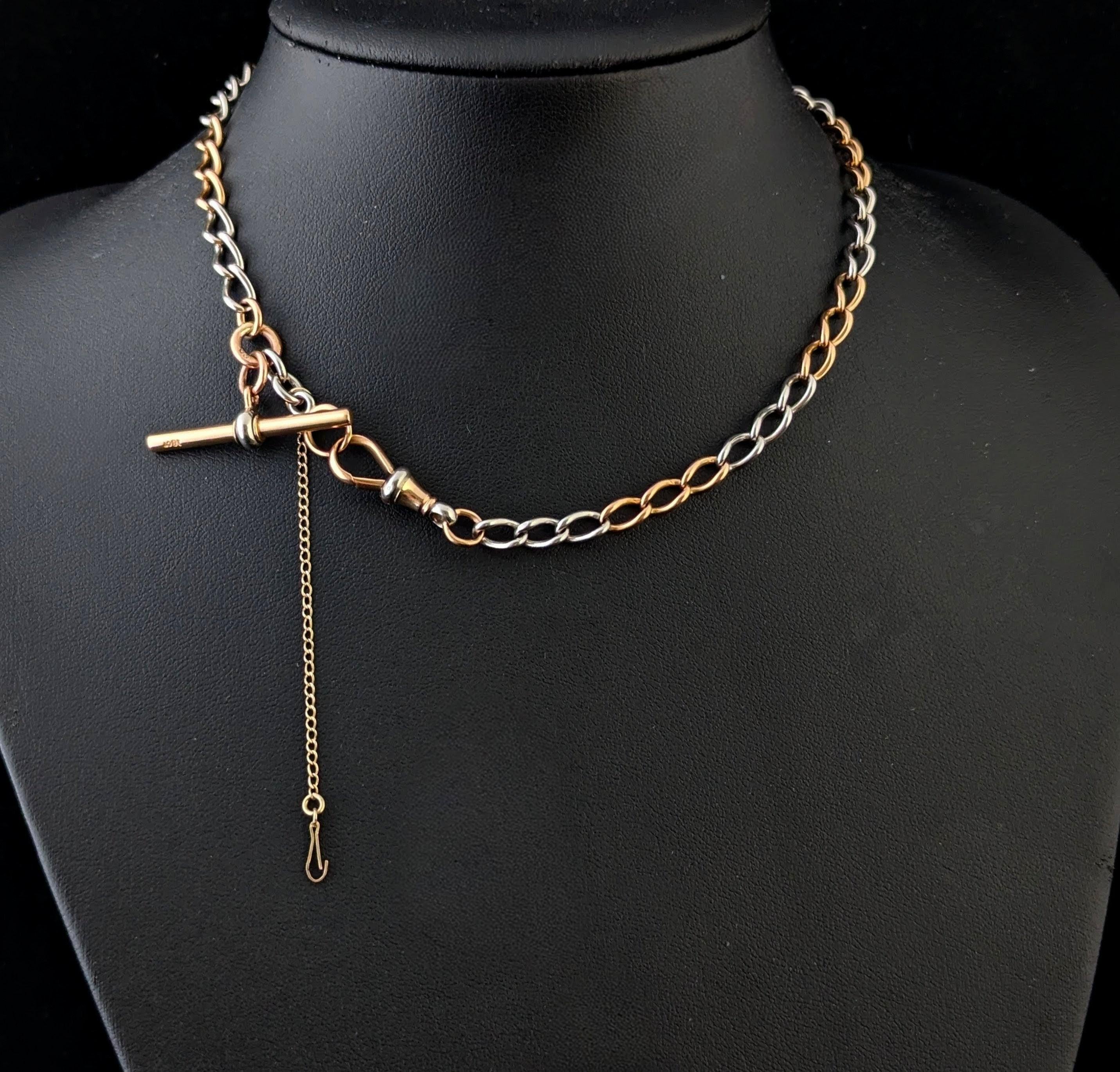 Antique 18k Rose gold and Platinum Albert chain, watch chain necklace For Sale 10