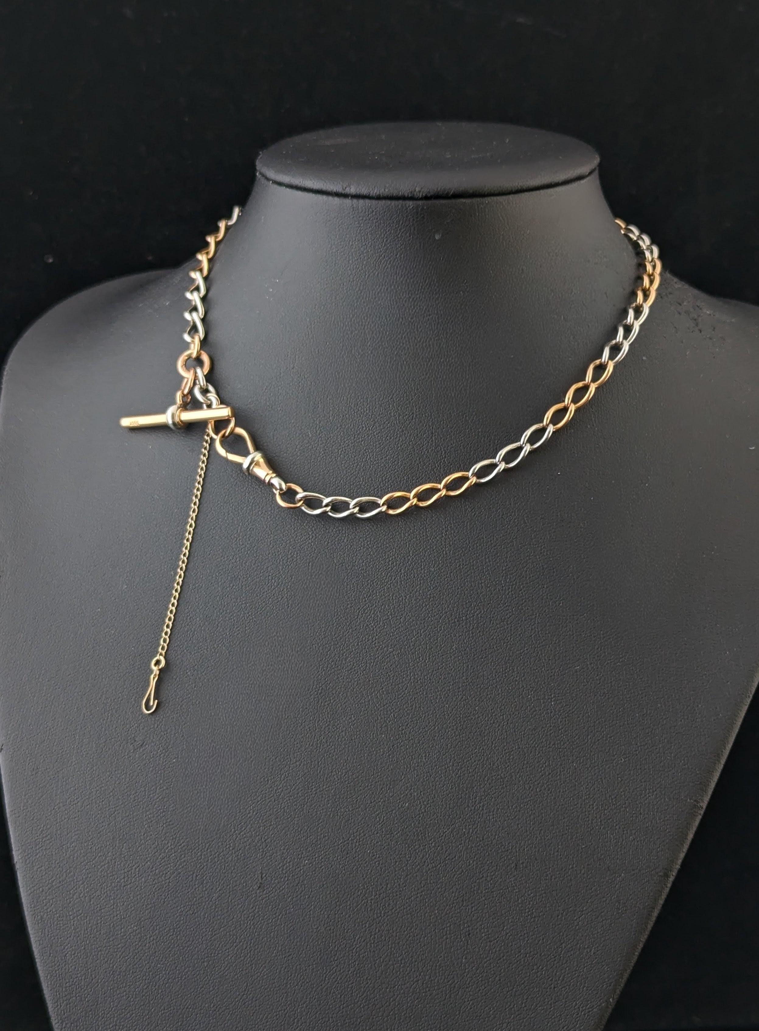 Antique 18k Rose gold and Platinum Albert chain, watch chain necklace For Sale 11