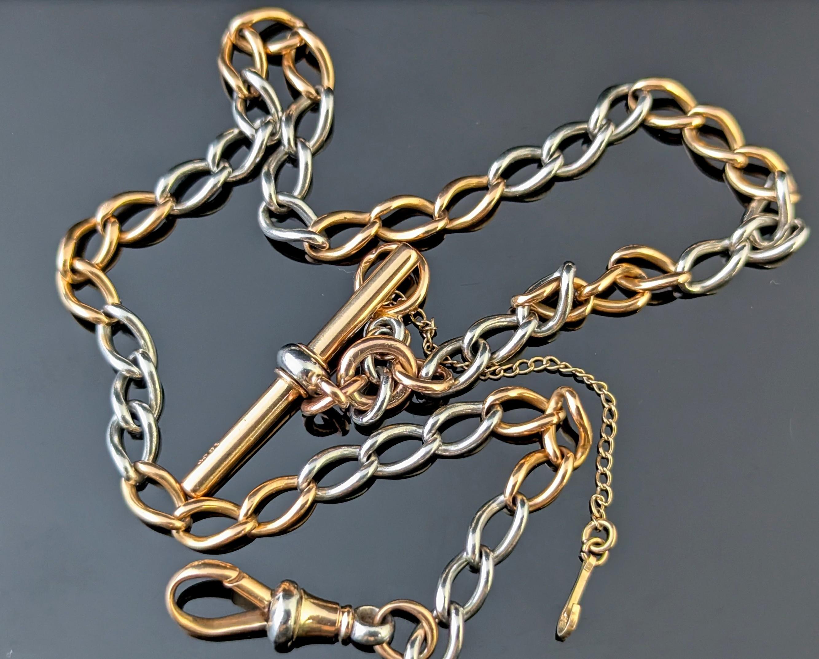 A truly handsome antique Edwardian era 18ct rose gold and platinum Albert chain.

A perfect piece, this is a very high quality and well made a truly fine piece, it has rich rose gold open curb style links intercepted with cool platinum links in the