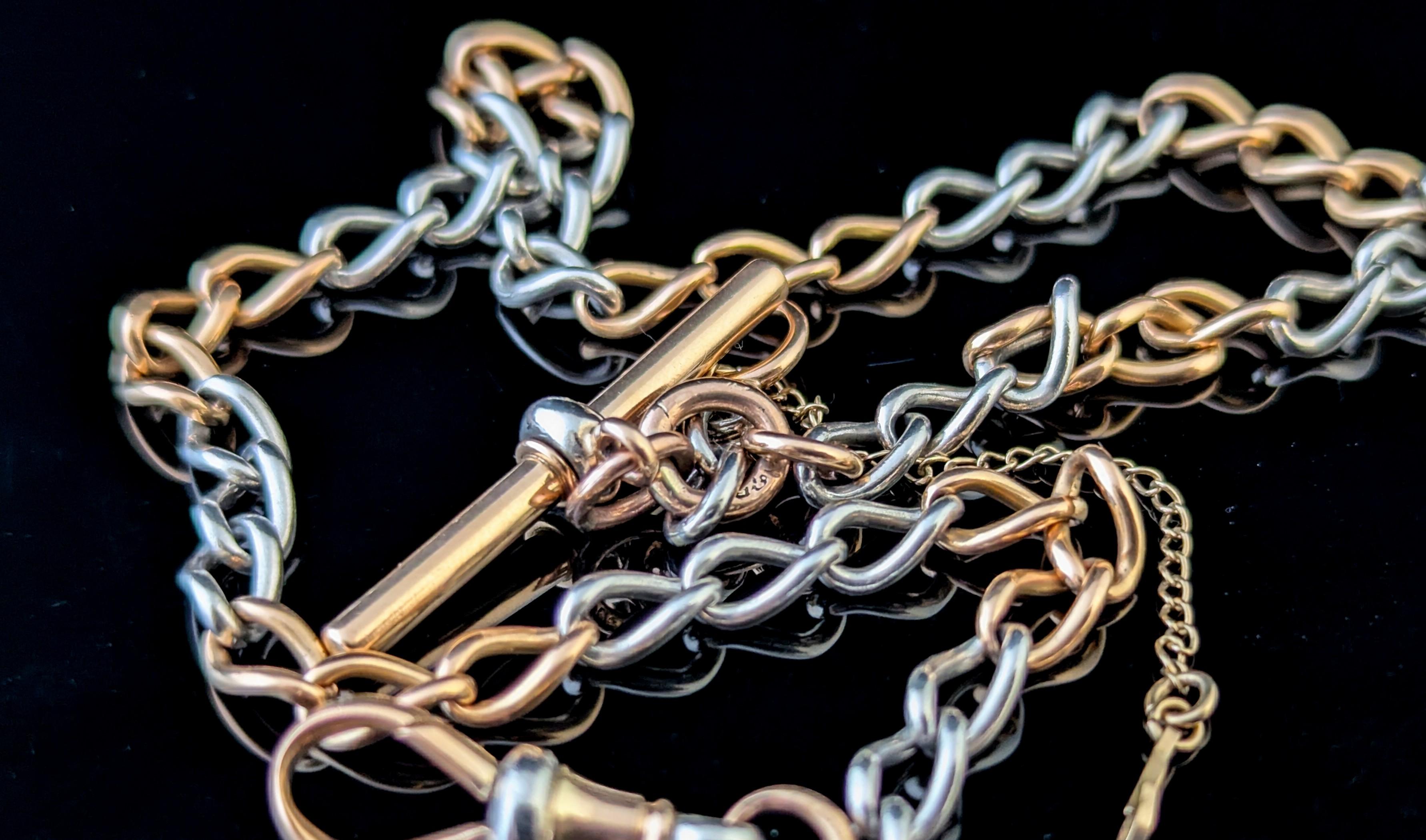 Antique 18k Rose gold and Platinum Albert chain, watch chain necklace In Good Condition For Sale In NEWARK, GB