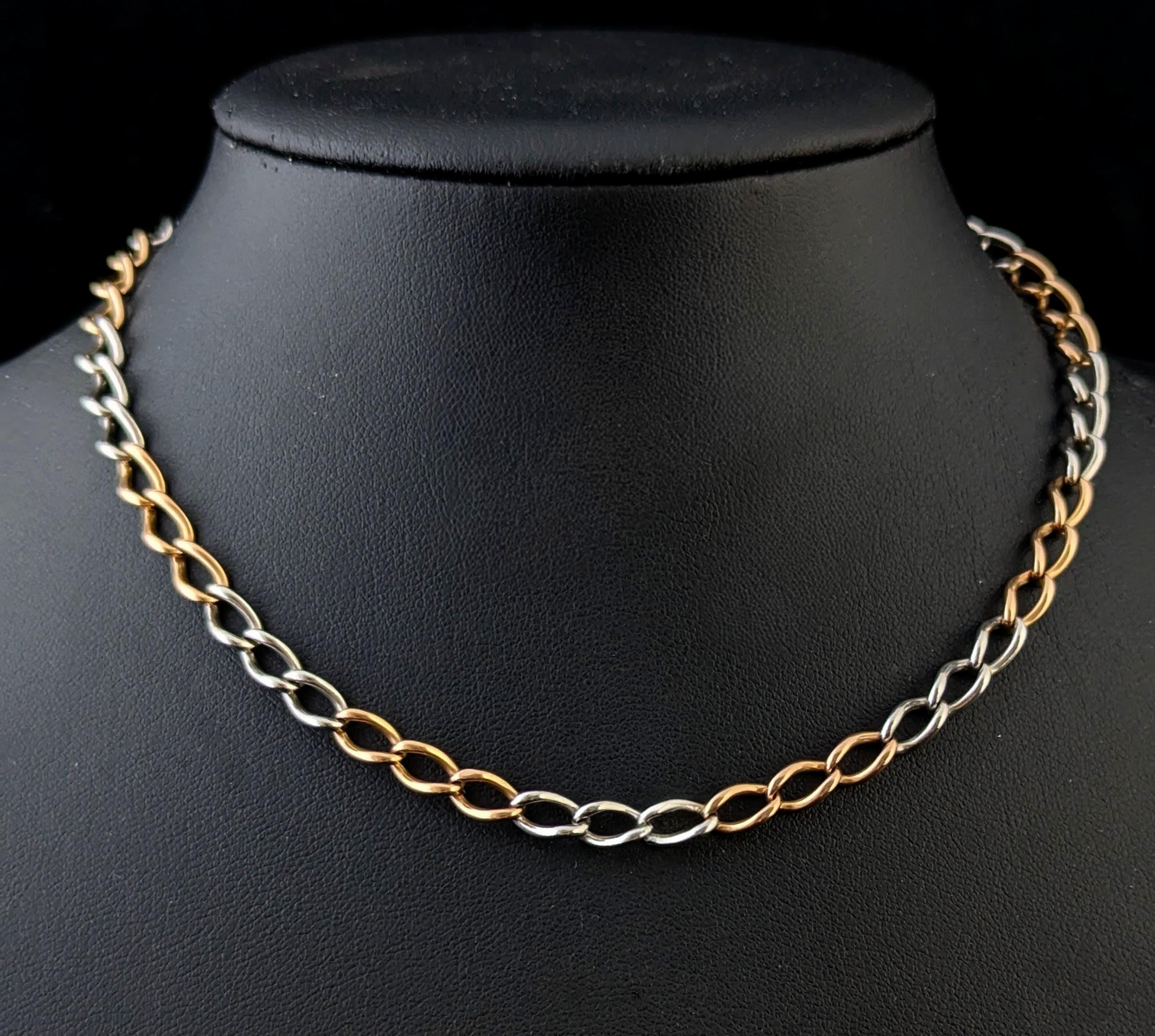 Antique 18k Rose gold and Platinum Albert chain, watch chain necklace For Sale 1