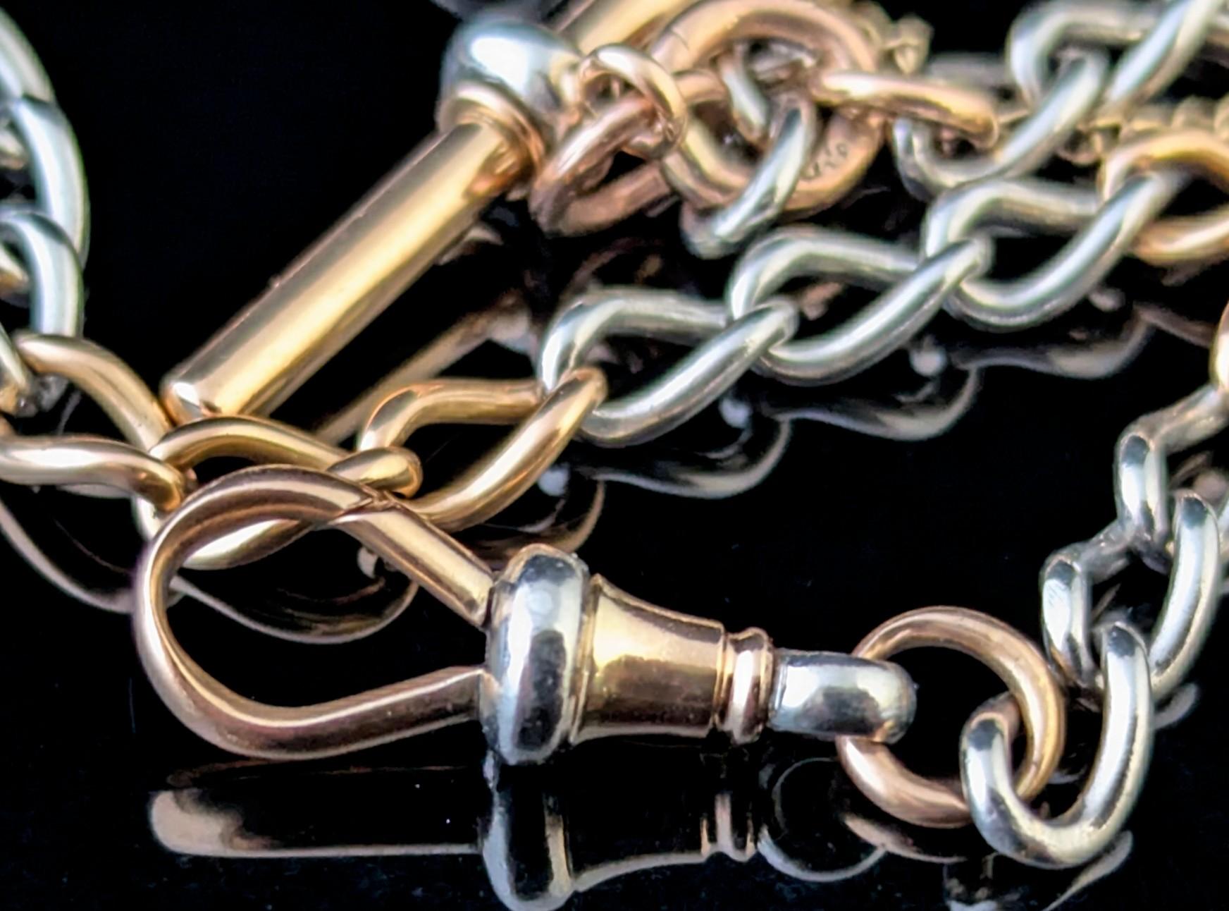 Antique 18k Rose gold and Platinum Albert chain, watch chain necklace For Sale 2