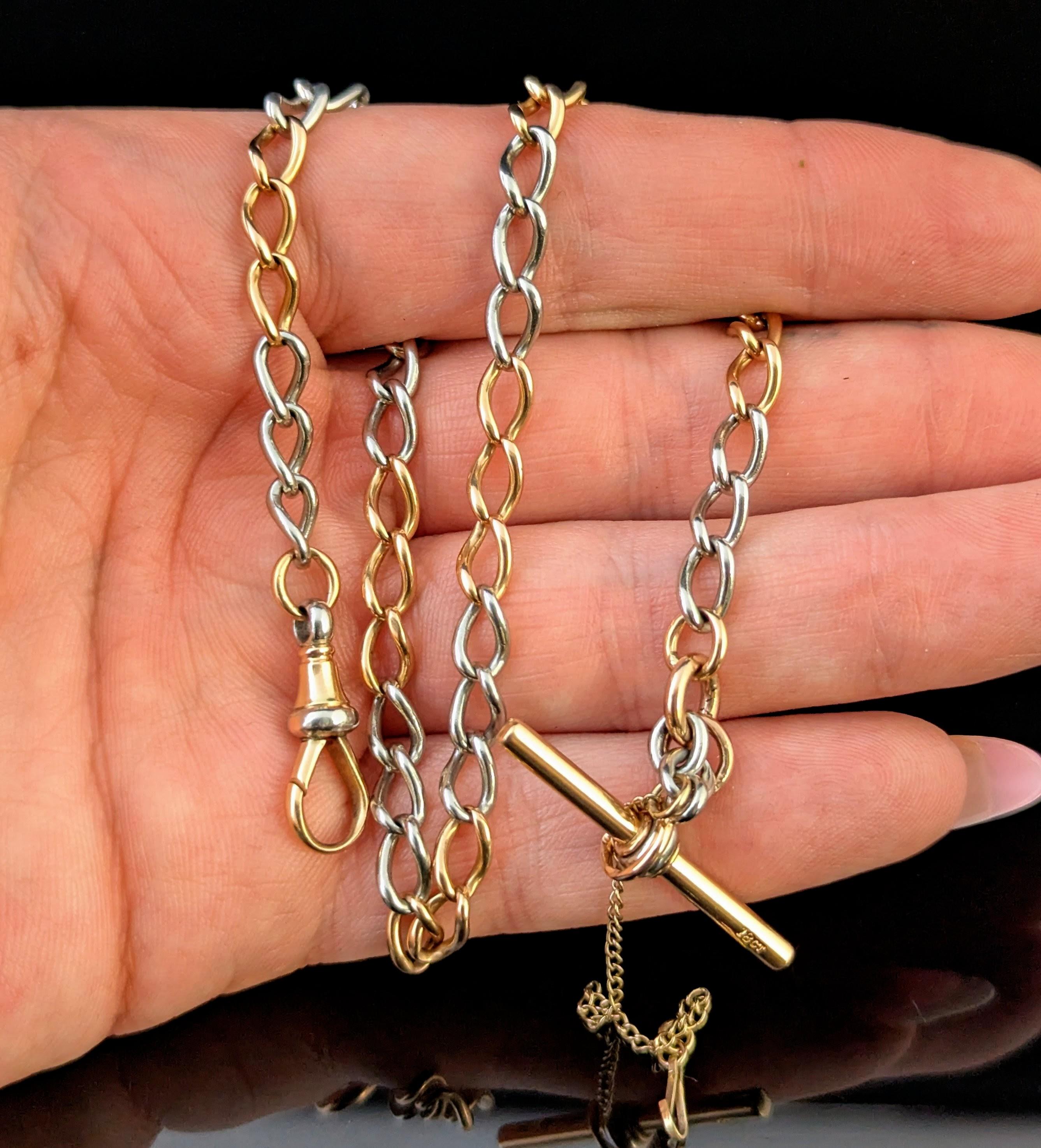 Antique 18k Rose gold and Platinum Albert chain, watch chain necklace For Sale 3