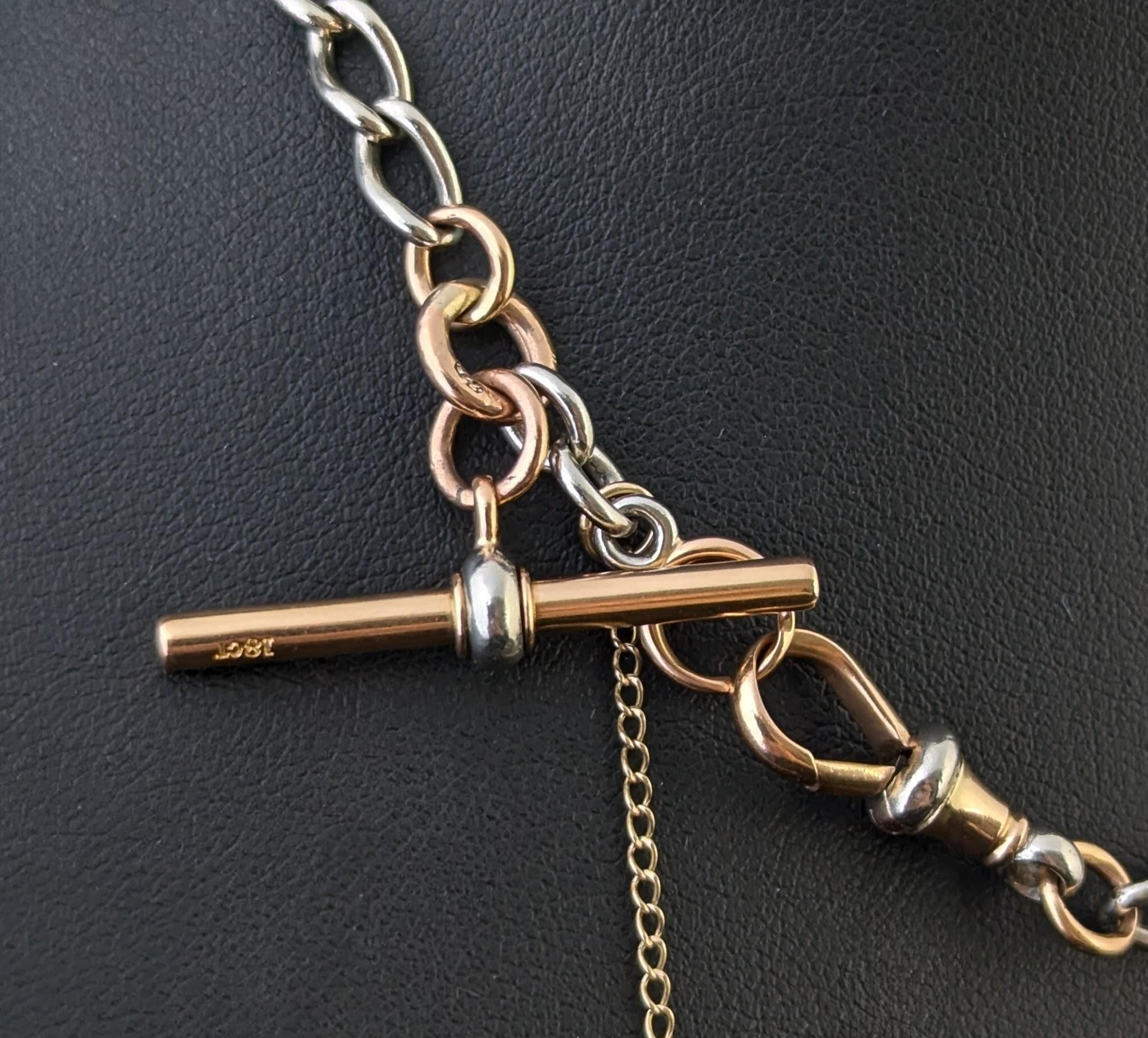 Antique 18k Rose gold and Platinum Albert chain, watch chain necklace For Sale 4